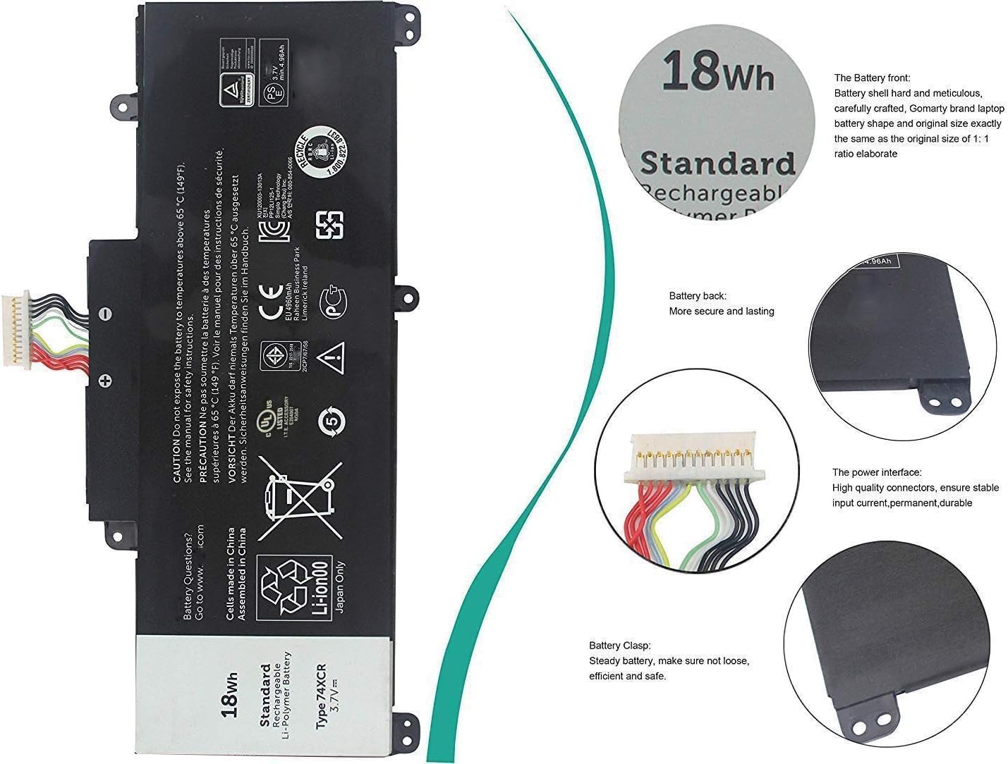74XCR VXGP6 074XCR X1M2Y 074XCR 0VXGP6 Laptop Battery Replacement for Dell Venue 8 Pro 5830 Tablet Series(3.7V 18Wh)