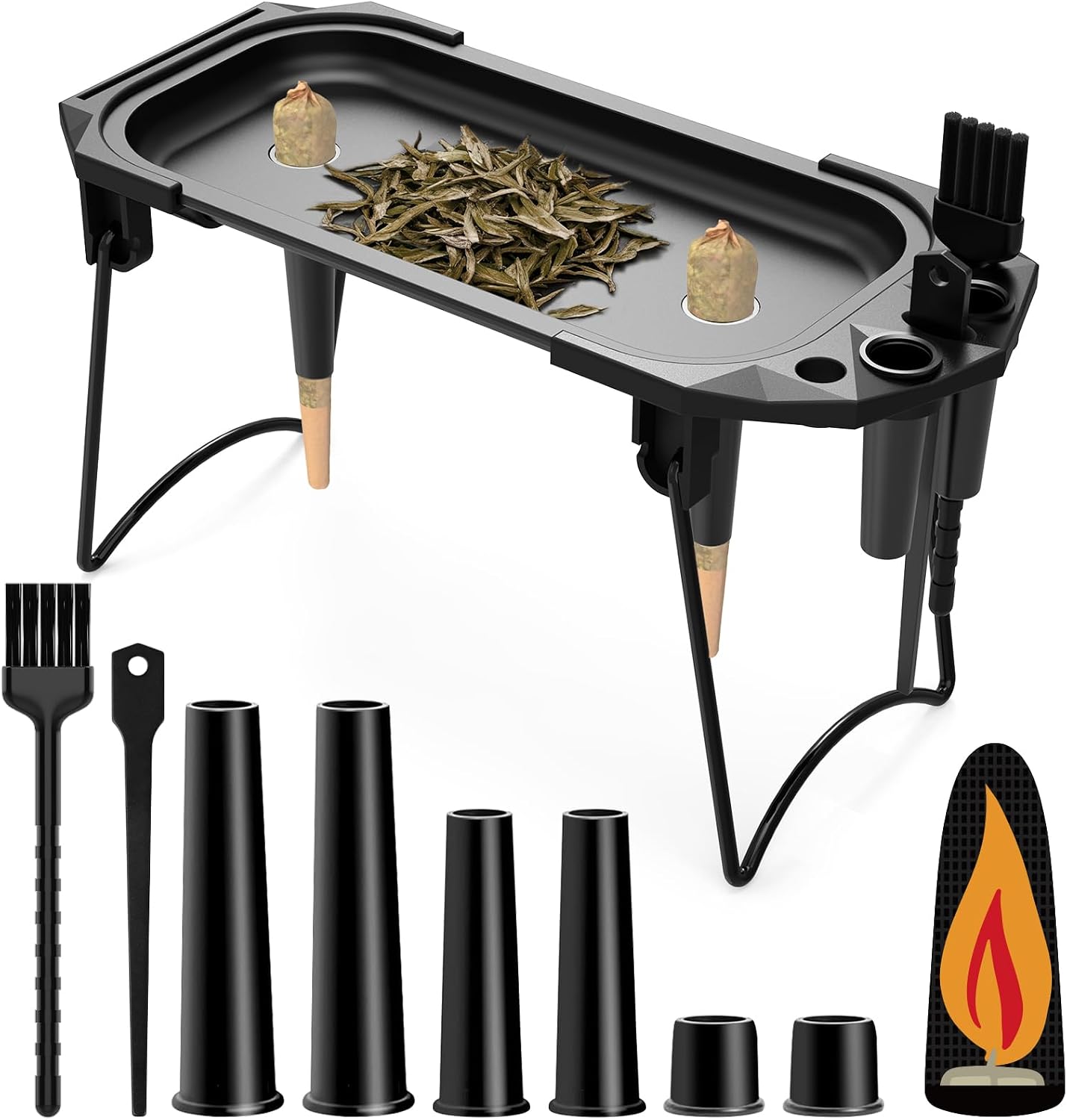 Premium Rolling Tray Set with Cone Loader and 4 Aluminum Cone Tubes, Cone Filler Roller Pre Roll Machine, Metal Rolling Machine for King Size, 1-1/4 Size and 70mm Cones
