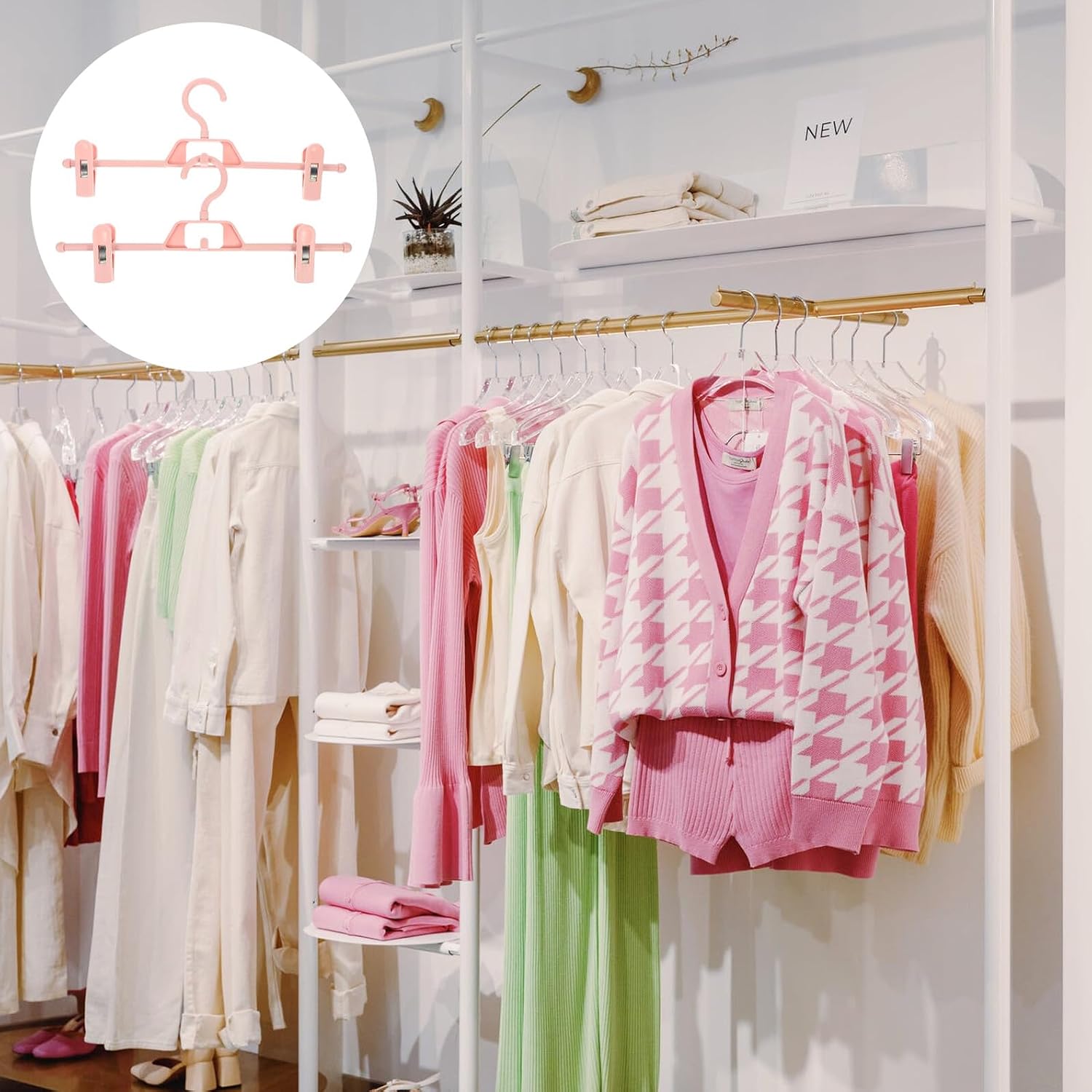GLEAVI 10pcs Pink Non-Slip Pants Hangers with Clips 360° Rotatable Stackable Skirt and Jeans Hangers Household Closet Storage Accessories