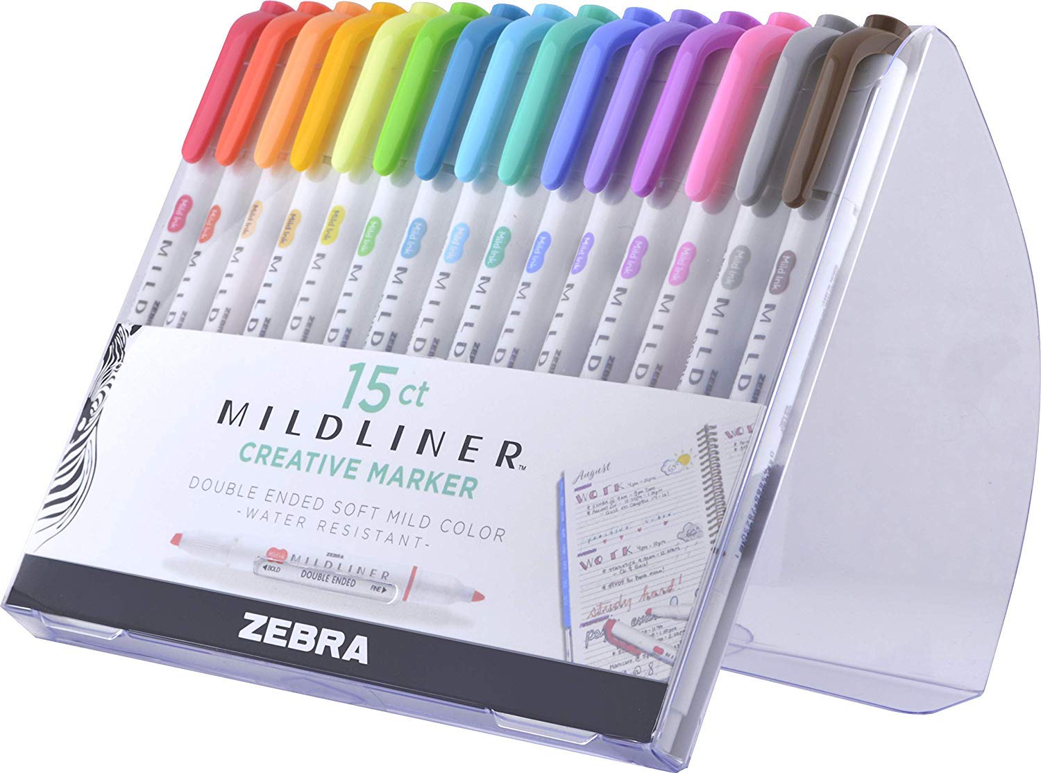 ZebraPen Mildliner, Double Ended Highlighter, Broad and Fine Tips, Assorted Colors, 15 Pack - Pack of 3