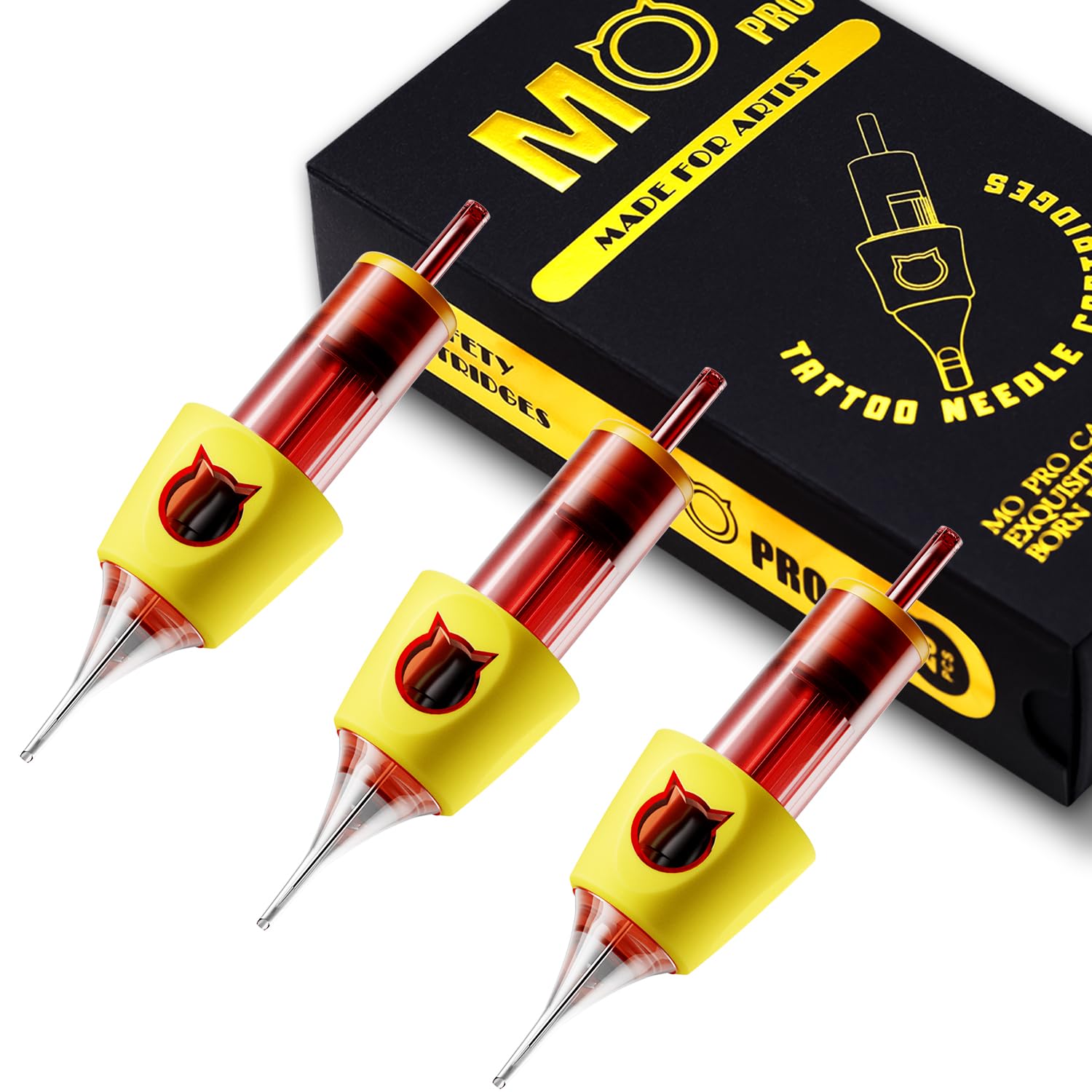 Tattoo Cartridge Needles - 20PCS MO PRO Expert Grade Disposable Tattoo Needles Standard #12 Round Shader 9, Silicone Finger Ledge for Excellent Comfort, Grip and Control