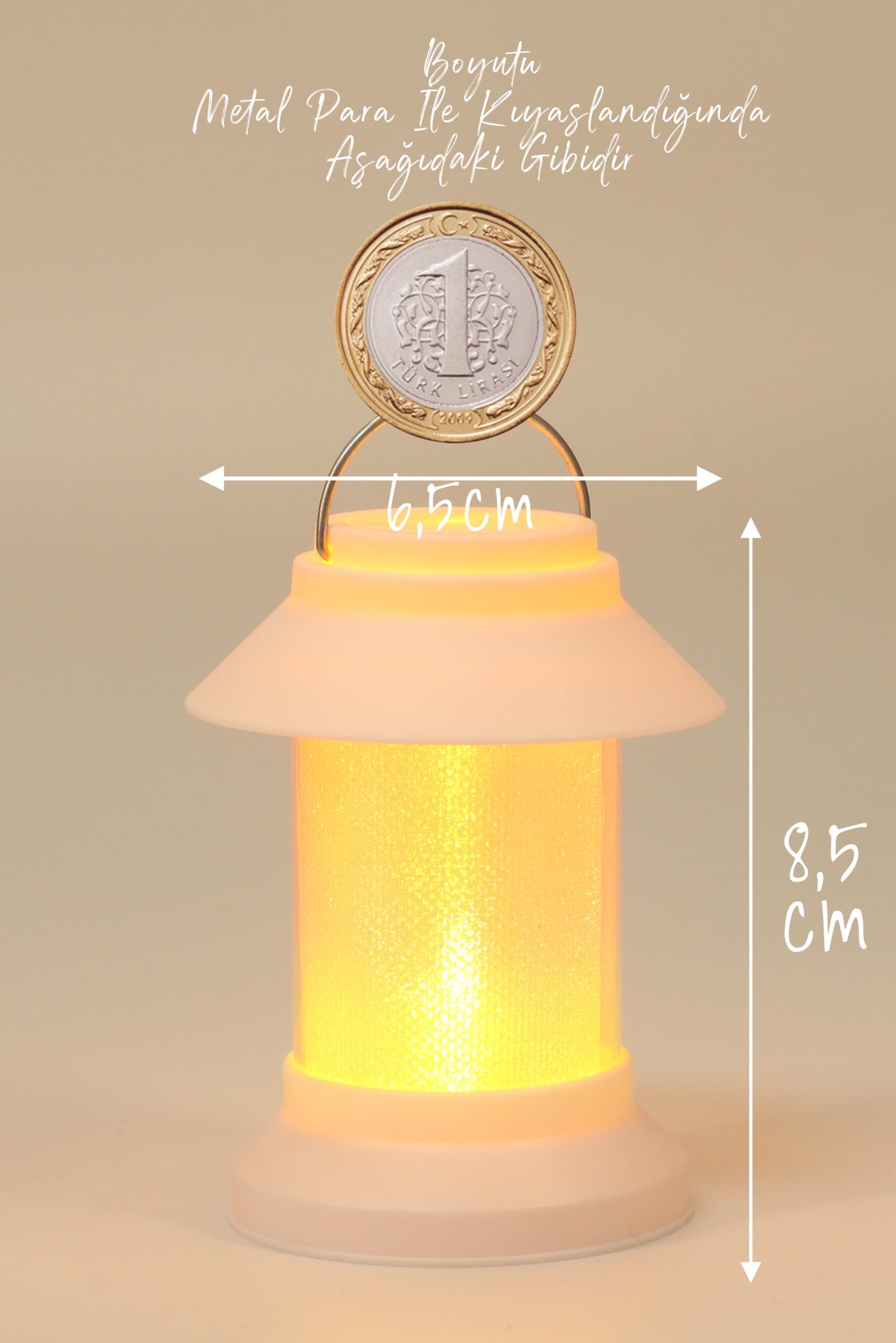 Led Mum Sokak Lambası Tip Kulplu Dumansız Pilli Alevli Dekoratif Yapay Mum Işıldak Beyaz 1036-9