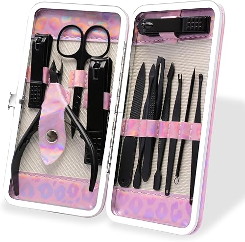 CGBE Juego de cortaúñas, 12 piezas de acero inoxidable para hombres, juego de manicura y pedicura para regalos para hombres, color negro