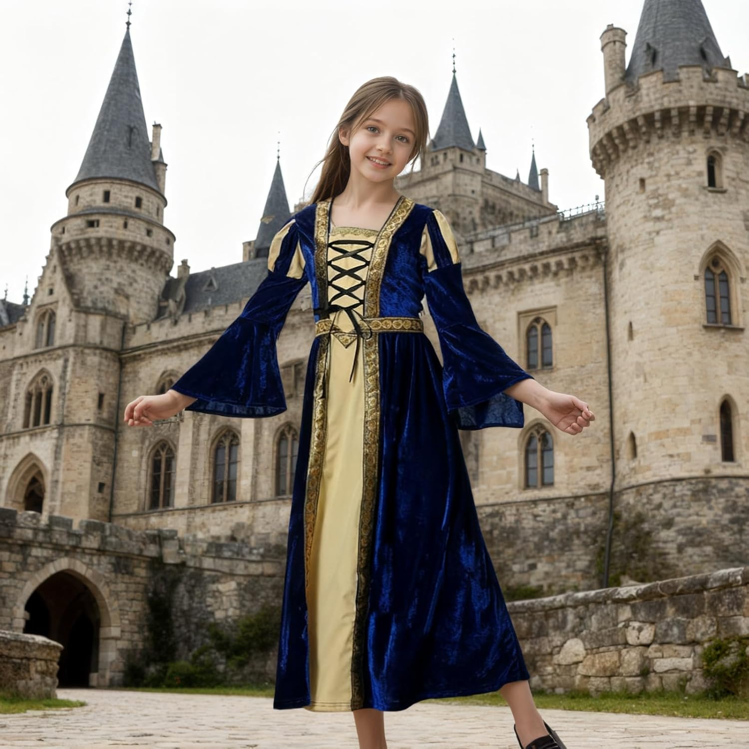 yolsun Renaissance Dress Girls Costume Medieval Princess for Kids Halloween Outfit Dress Up