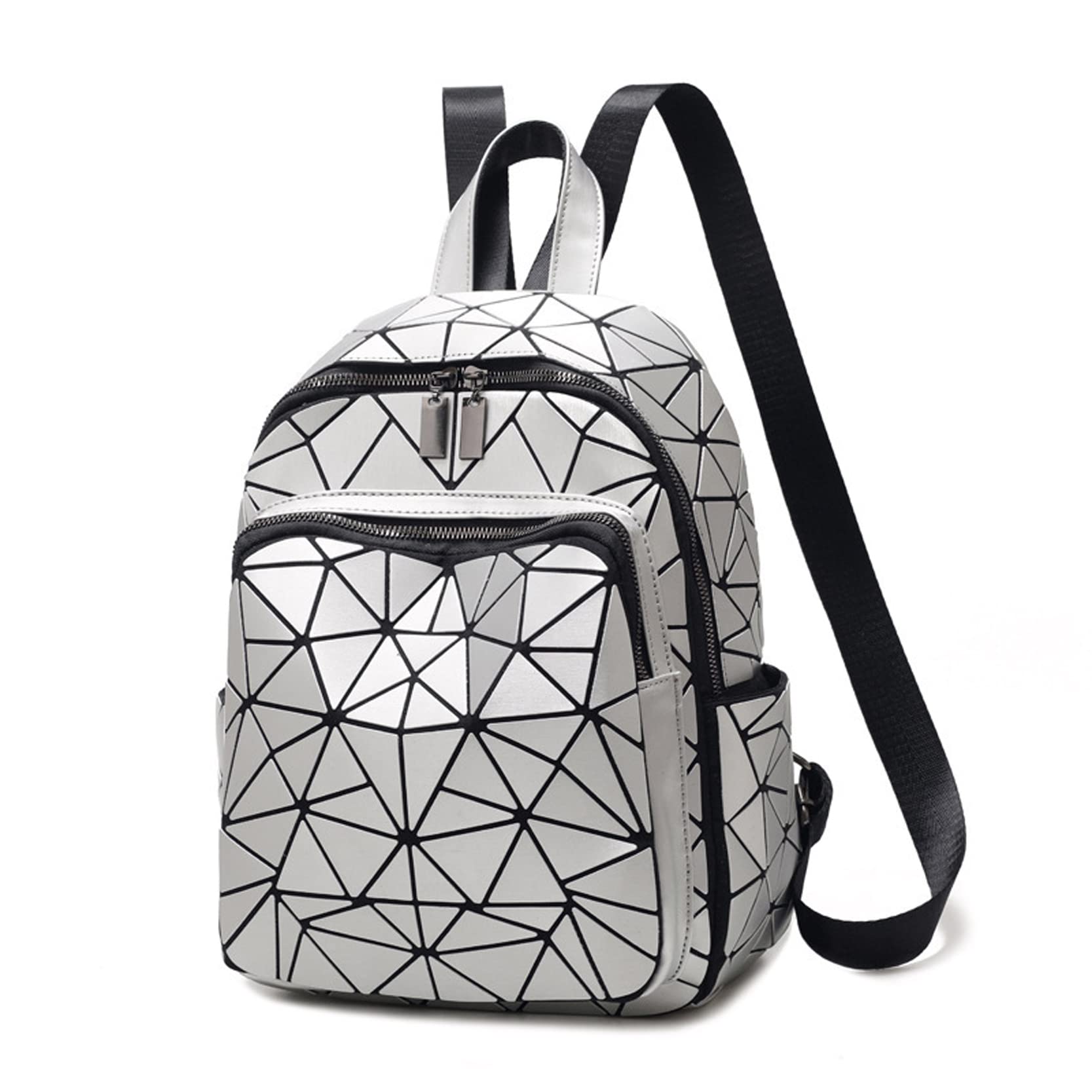 Luminous Backpack Geometric Holographic Backpack Bag Schoolbag Handbag Student Travel Bag (White)-image-43
