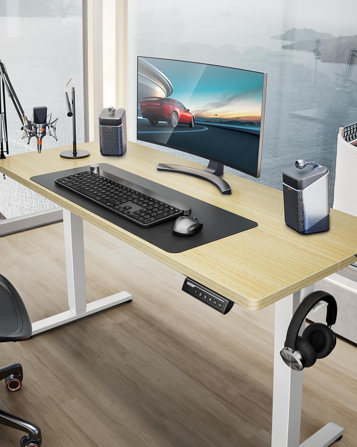 Өйдө/ылдый жана эс тутумду алдын ала орнотуу баскычтары бар ErGear электрдик турган столунун башкаруу панели