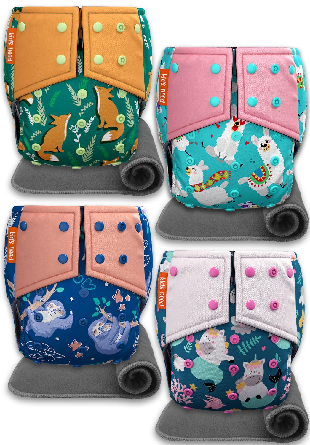 Kids Need Leakage Proof cloth diaper for babies 0 to 3 years High Absorbent 4 Reusable diaper cover 4 Insert pad combo Pack 5-18Kg Adjustable free size Washable Pocket cloth diapers for babies 41