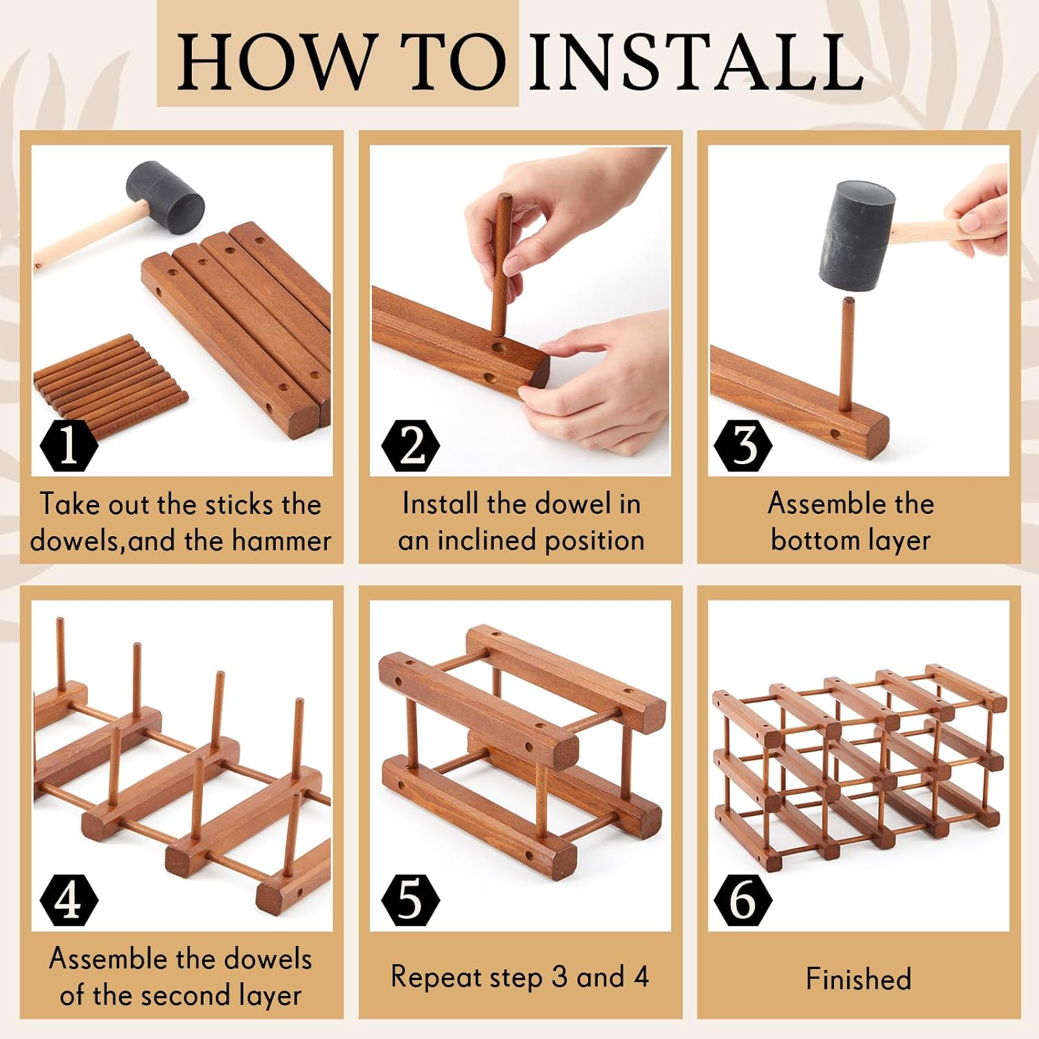 Juexica 1 Pcs 12 Bottles Wooden Wine Rack for Inside Cabinet Stackable Countertop Modular Wine Storage Rack DIY Assembly Bottle Holder for Cellar (Wooden Color)