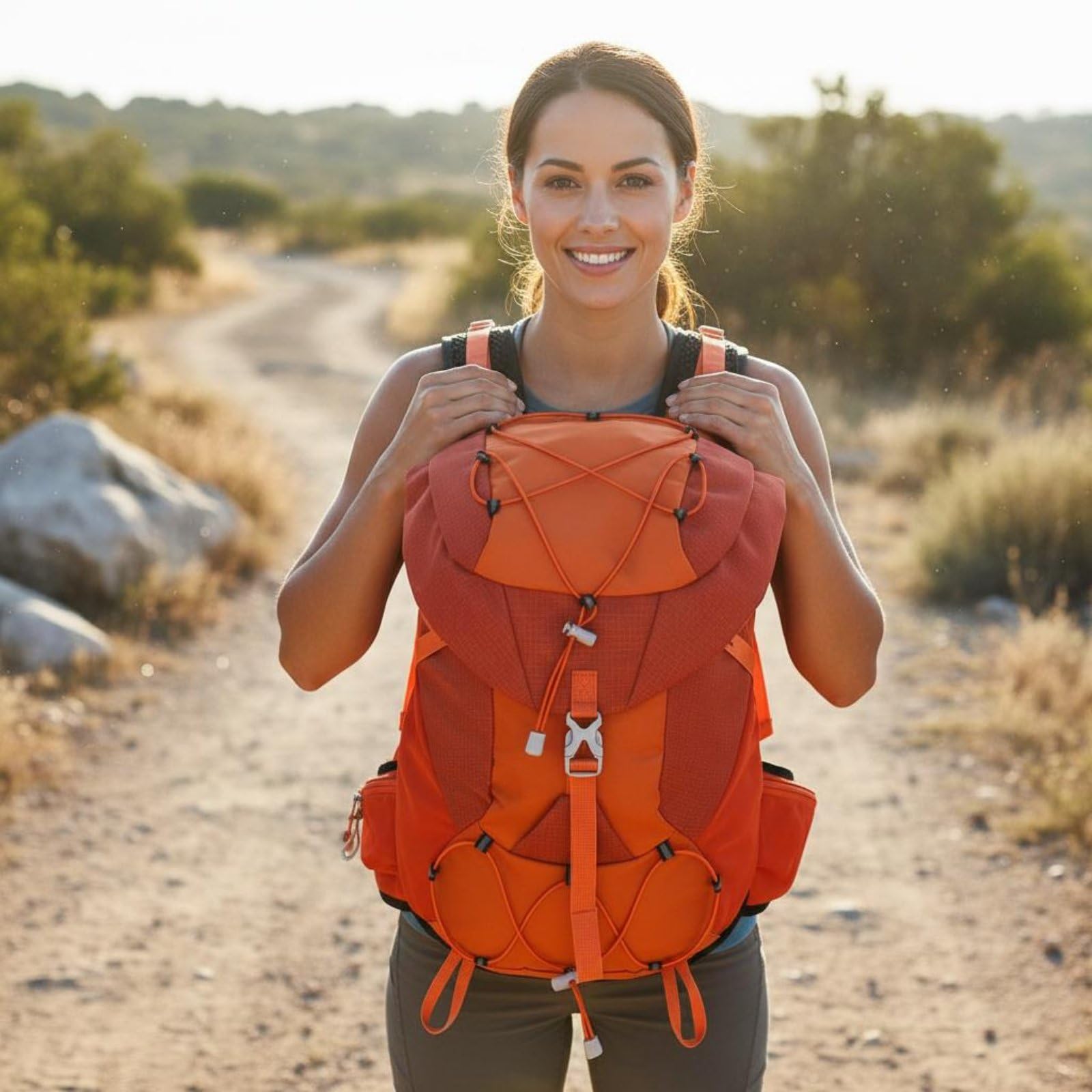 perfk Zaino da Escursionismo Zaino Trekking Zaino Montagna Zaino da Viaggio con Sacca Idrica Multiple in Poliestere Antistrappo con Strisce Riflettenti, Kaki
