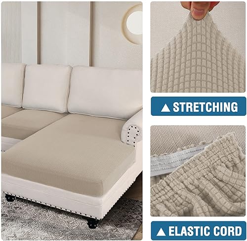 Miniatura 6 de H.VERSAILTEX Fundas para sofá modular, 4 piezas, fundas de cojín para sofá en forma de L, fundas de cojín separadas para sofá seccional izquierdo y