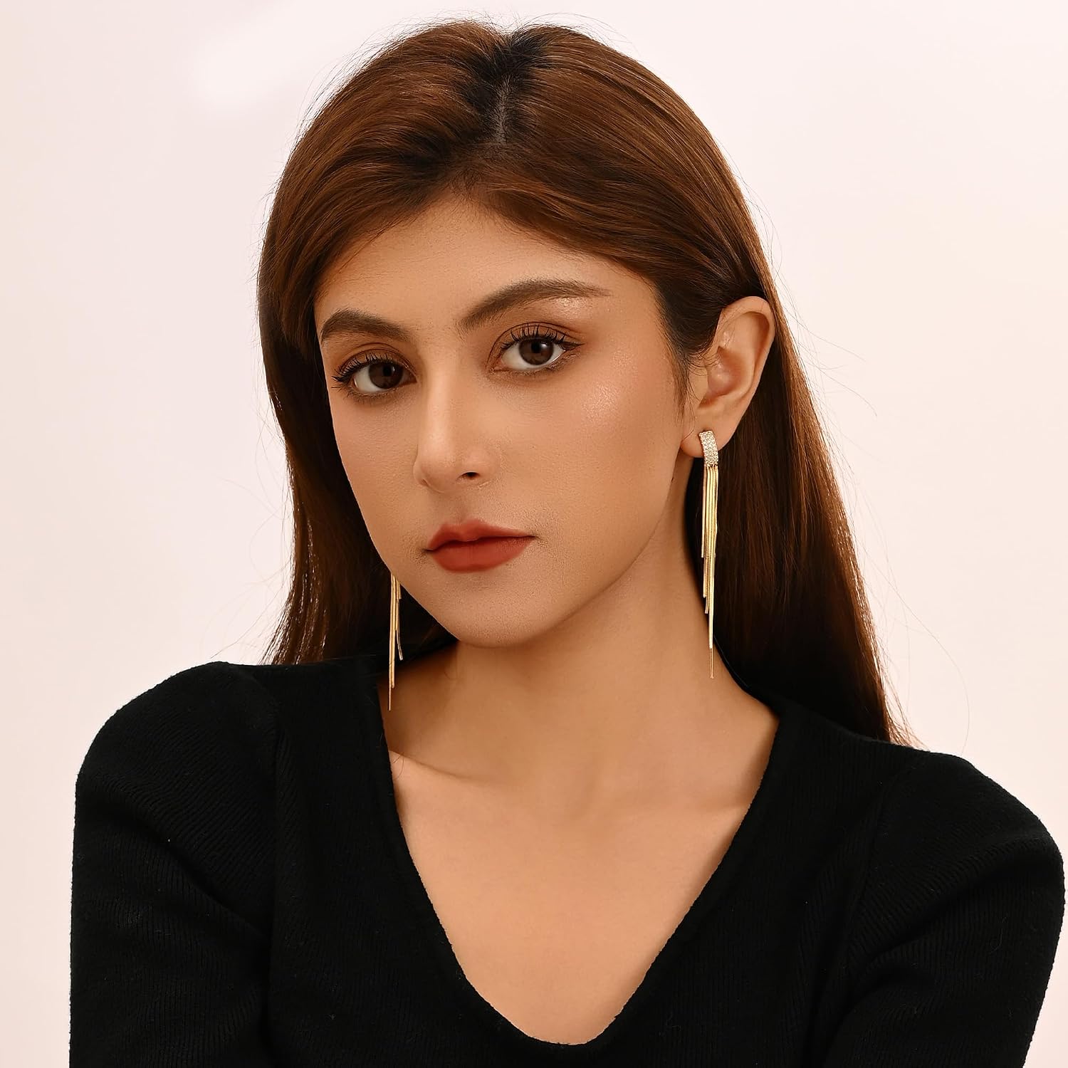 Long Dangle Earrings for Women 925 Sterling Silver/18K Gold Plated Tassel Chain Dangle Drop, Dainty Long Hanging Chain Earrings, Trendy Dangling Threader Earrings