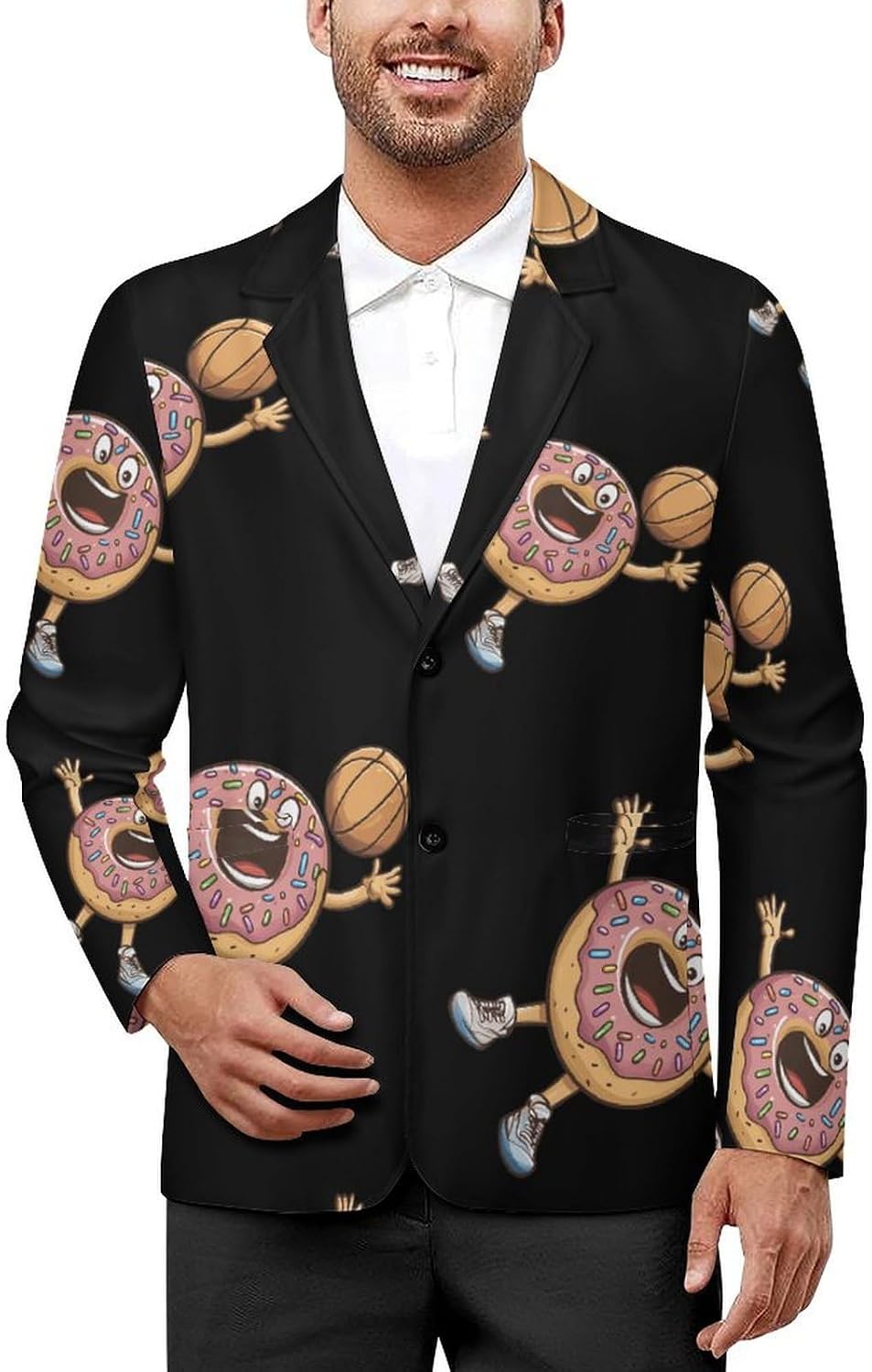 Funny Donut Basketball Food Mens Blazer Lightweight Sport Coat Two Button Suit Jackets