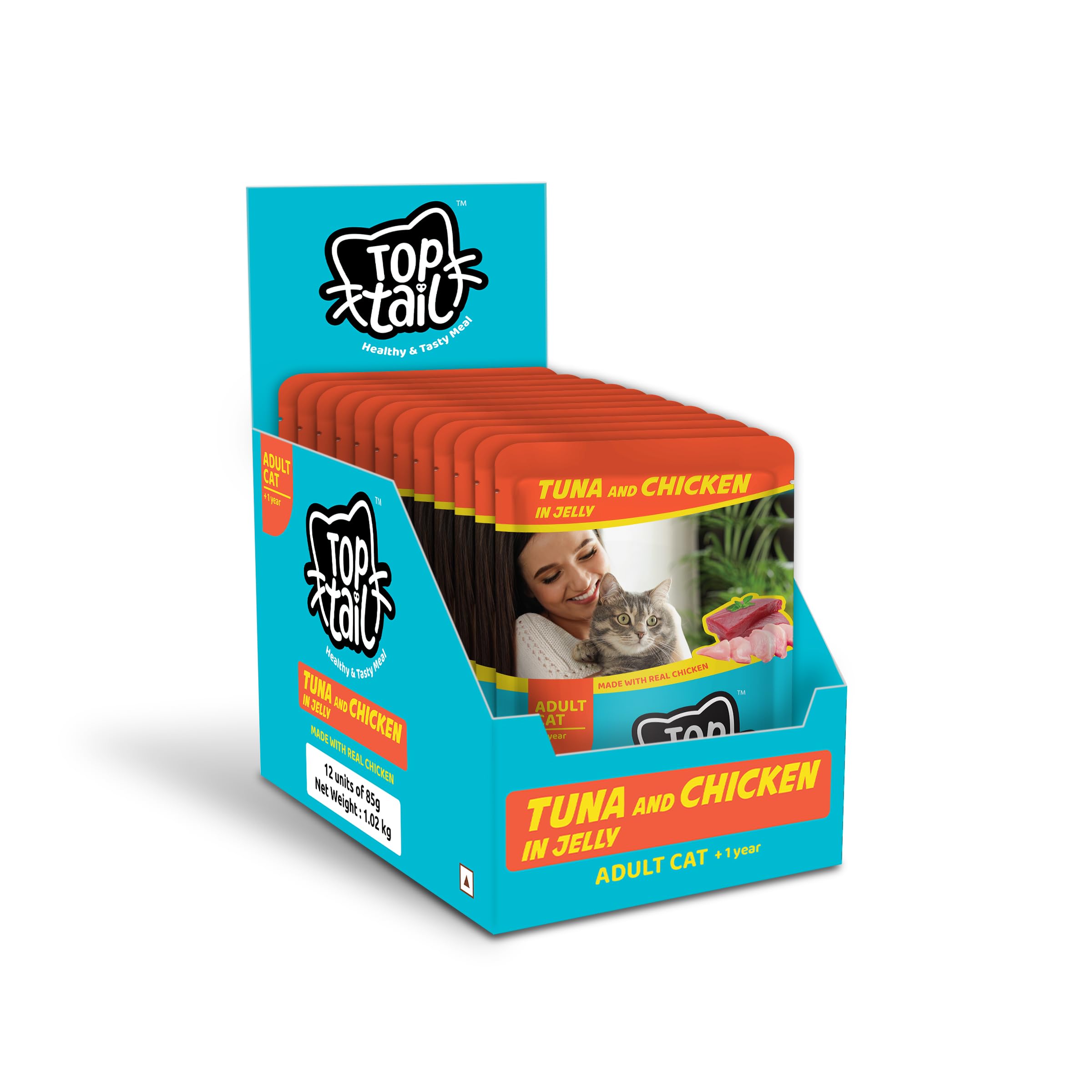 Top tail Adult Wet Cat Food-12 Pouches, 12x85 gm (Above 12 Months) | Tuna & Real Chicken in Jelly Flavour Healthy & Tasty High Protein Cat Food | Fortified with Vitamins & Minerals (B0CWR5PZLN) Amazon Price History, Amazon Price Tracker