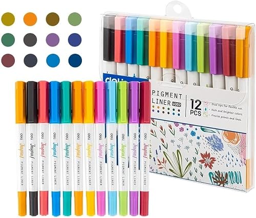 Deli Double 12 Head Fineliner and Koki Pens