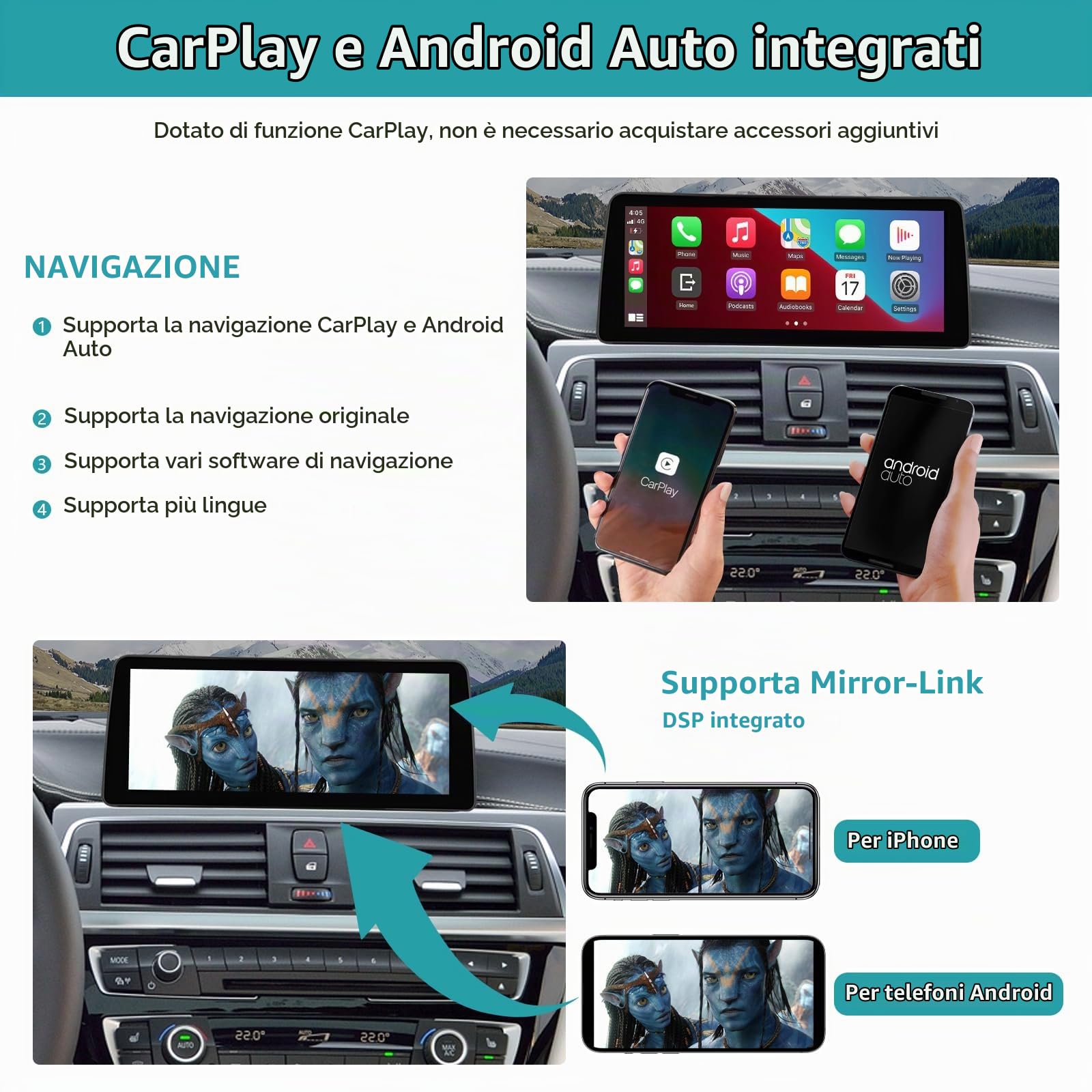 Touchscreen per autoradio da 10,25" per BMW Serie 1 E81/E82/E87/E88 2008-2012 con sistema CIC, supporto Apple CarPlay/Android Auto/Mirrorlink/navigazione, aggiornamento stereo per auto