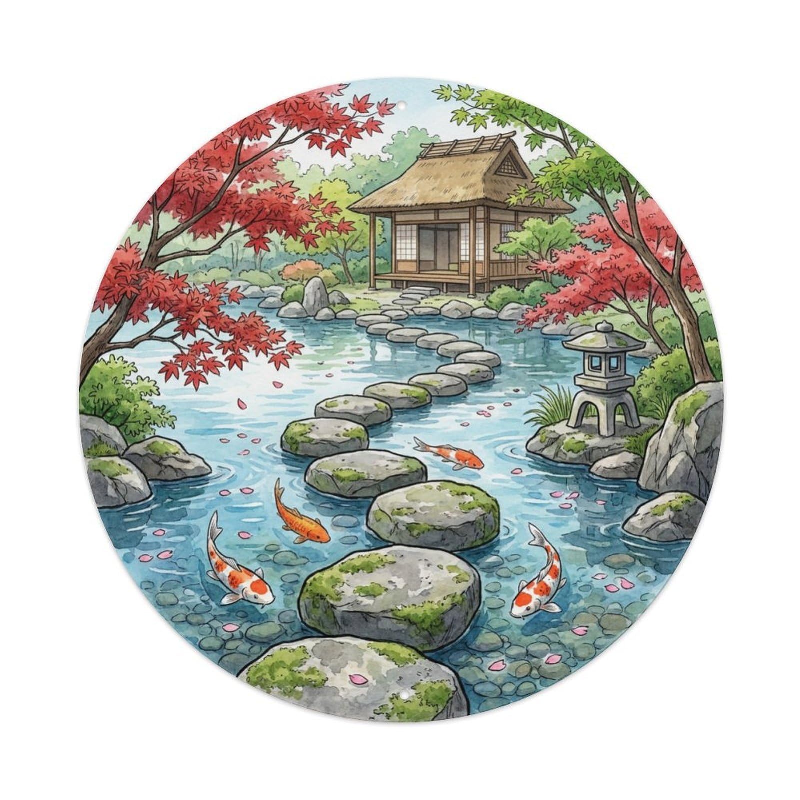 Galvaxio Style Japanese Koi Fish Stepping Stones Path Cross Metal Tin Sign