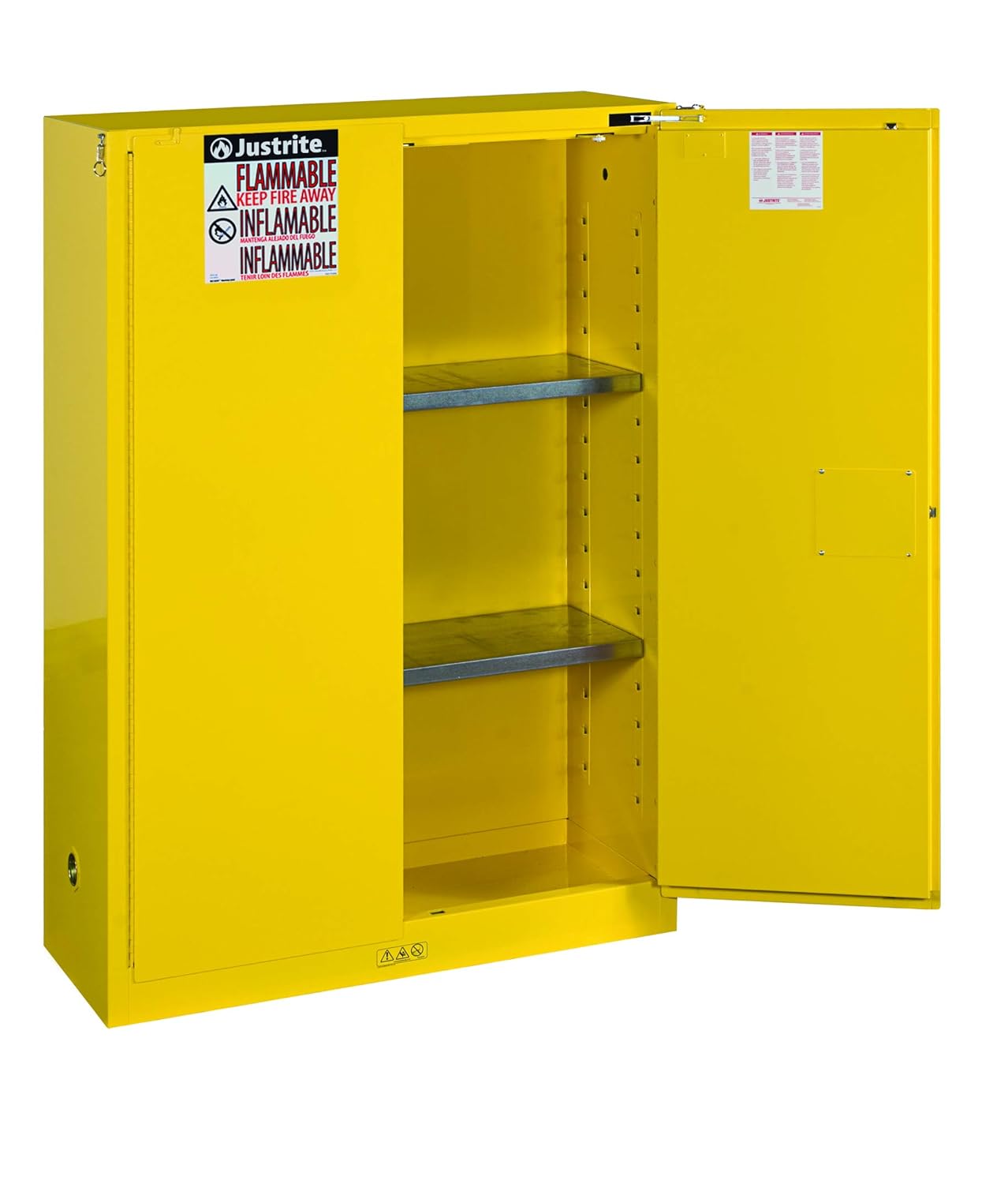 Justrite 894520 Sure-Grip EX Flammable Safety Cabinet, 2 Door, Self Closing, Dimensions (H x W x D): 44 x 43 x 18 inch (1651 x 1092 x 457 mm); 45 gal. (170L) Yellow: Utility Cabinets: Industrial & Scientific