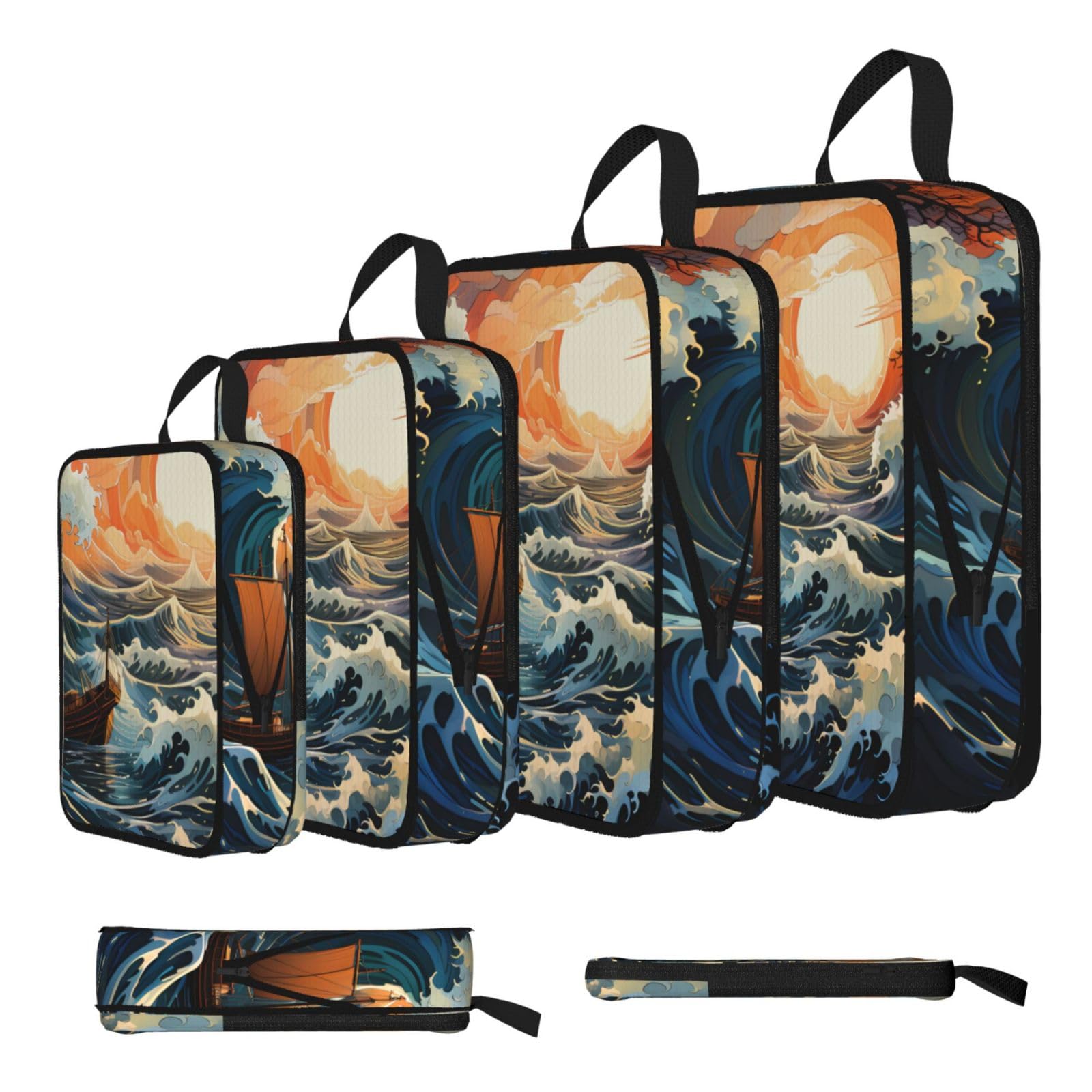 Sxzvvbn Black Sea And Sail Compression Packing Cubes 4 Piece Set