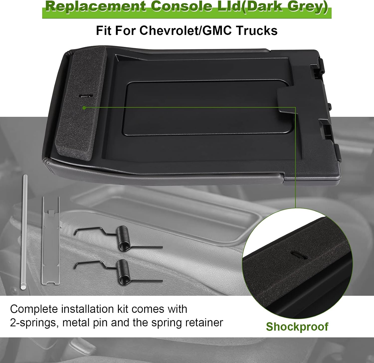 SCITOO Auto Dark Grey Center Console Lid Kit Replacement fit for 2001-2007 for GMC Sierra for Chevrolet Silverado