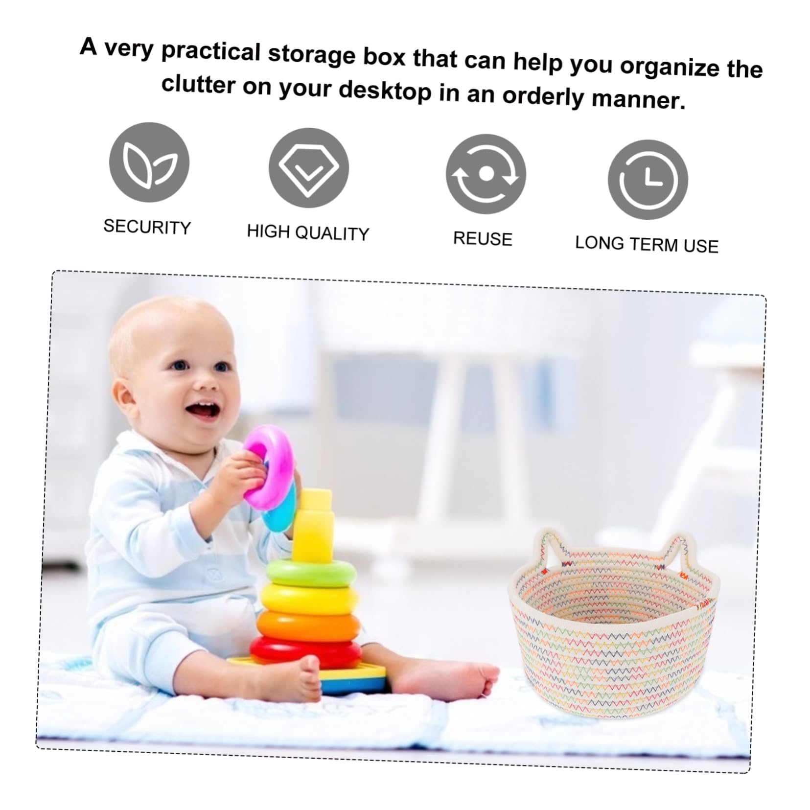 STOBAZA 2pezzi Cesto Organizzatore Cotone Intrecciato Con Orecchie Di Gatto Cesto Portaoggetti Per Giochi Accessori e Piccoli Oggetti Comodo e Salvaspazio Per Scrivania e Casa