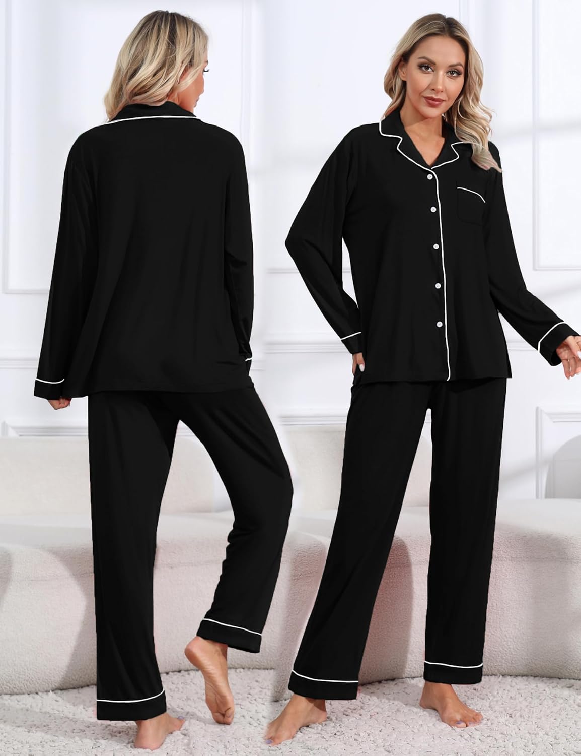 DIKFA Matching Couple Christmas Pajamas Set Long Sleeve Festival Party Sleepwear Xmas Pj Sets Button-Down Loungewear - Image 3