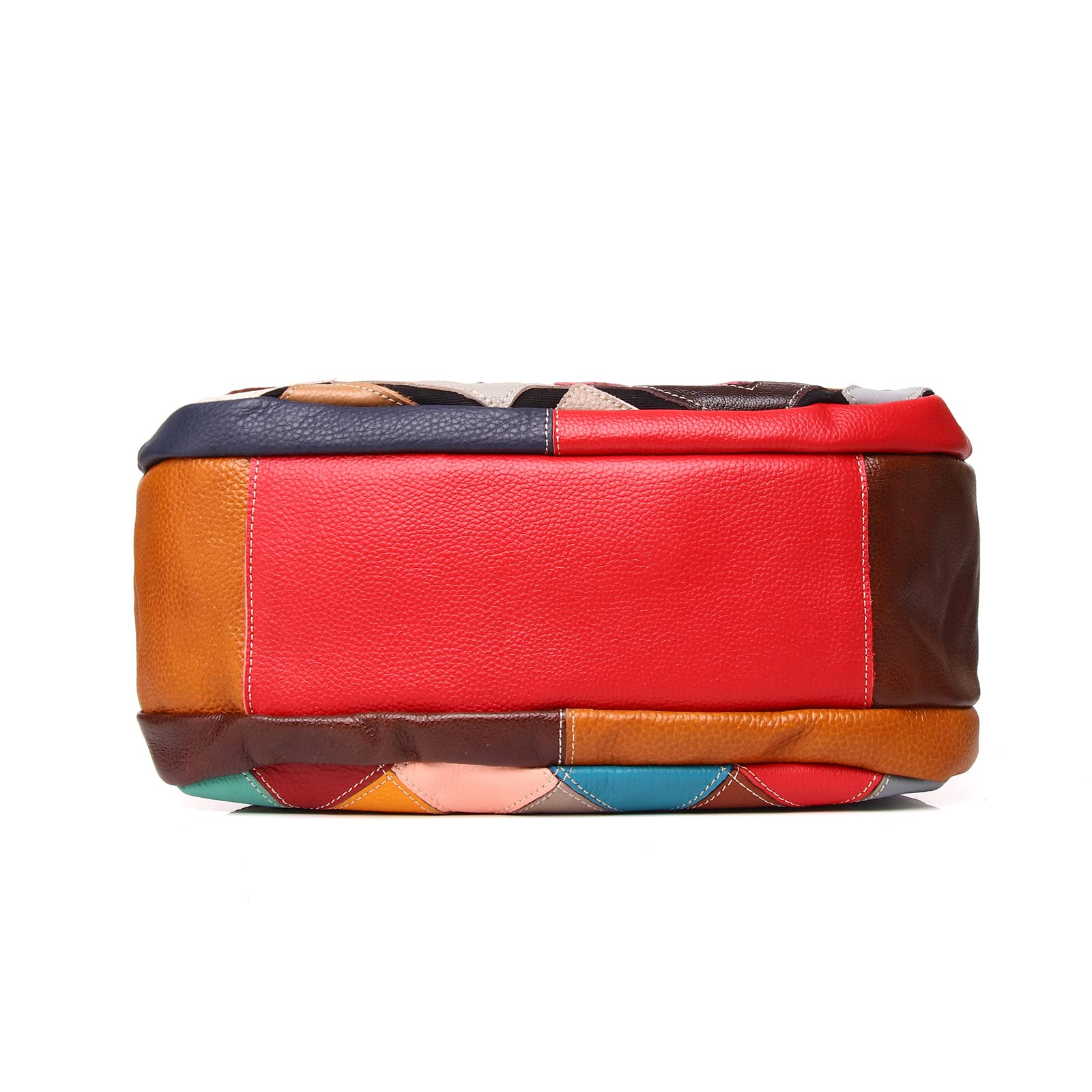 Bolso de mano multicolor para mujer, de cuero auténtico, con empalme de palabras, a la moda, colorido patchwork