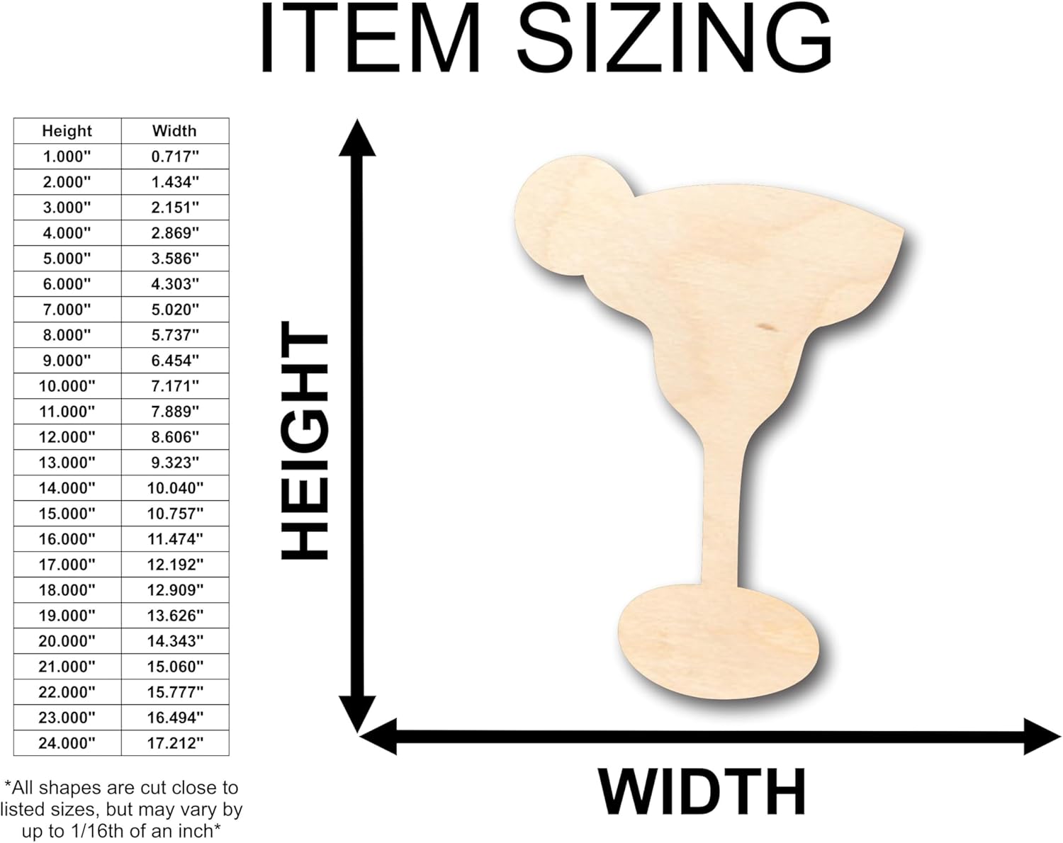 Unfinished Wood Lime Margarita Glass Shape Craft up to 46" DIY 12" / 1"