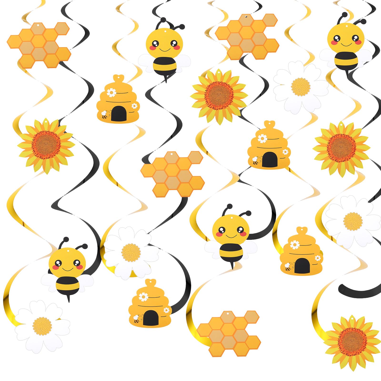 20 Pcs Bumble Bee Hanging Swirl Decorations Bee Party Decorations Foil Ceiling Streamers For Birthday, And Honey Themed Party Gender Reveal Bridal Shower Supplies