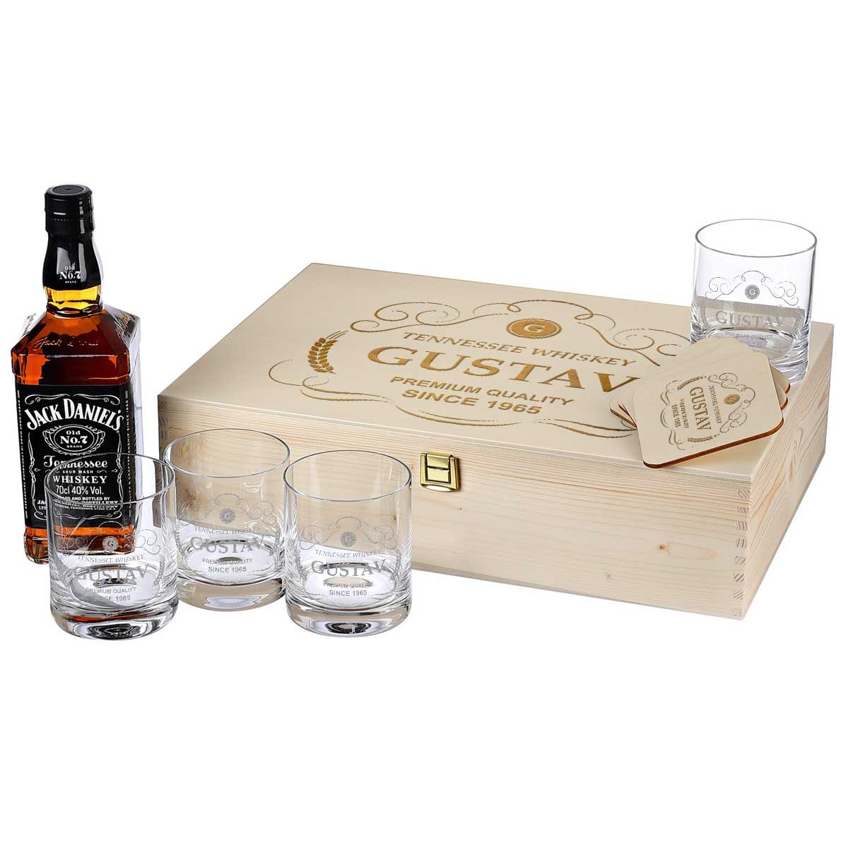 polar-effekt 10-TLG Whisky Geschenk-Set - 4 Gläser, 4 Untersetzer und Whiskey-Karaffe in Geschenkbox Geburtstagsgeschenk für Männer mit Gravur - Motiv Premium Quality