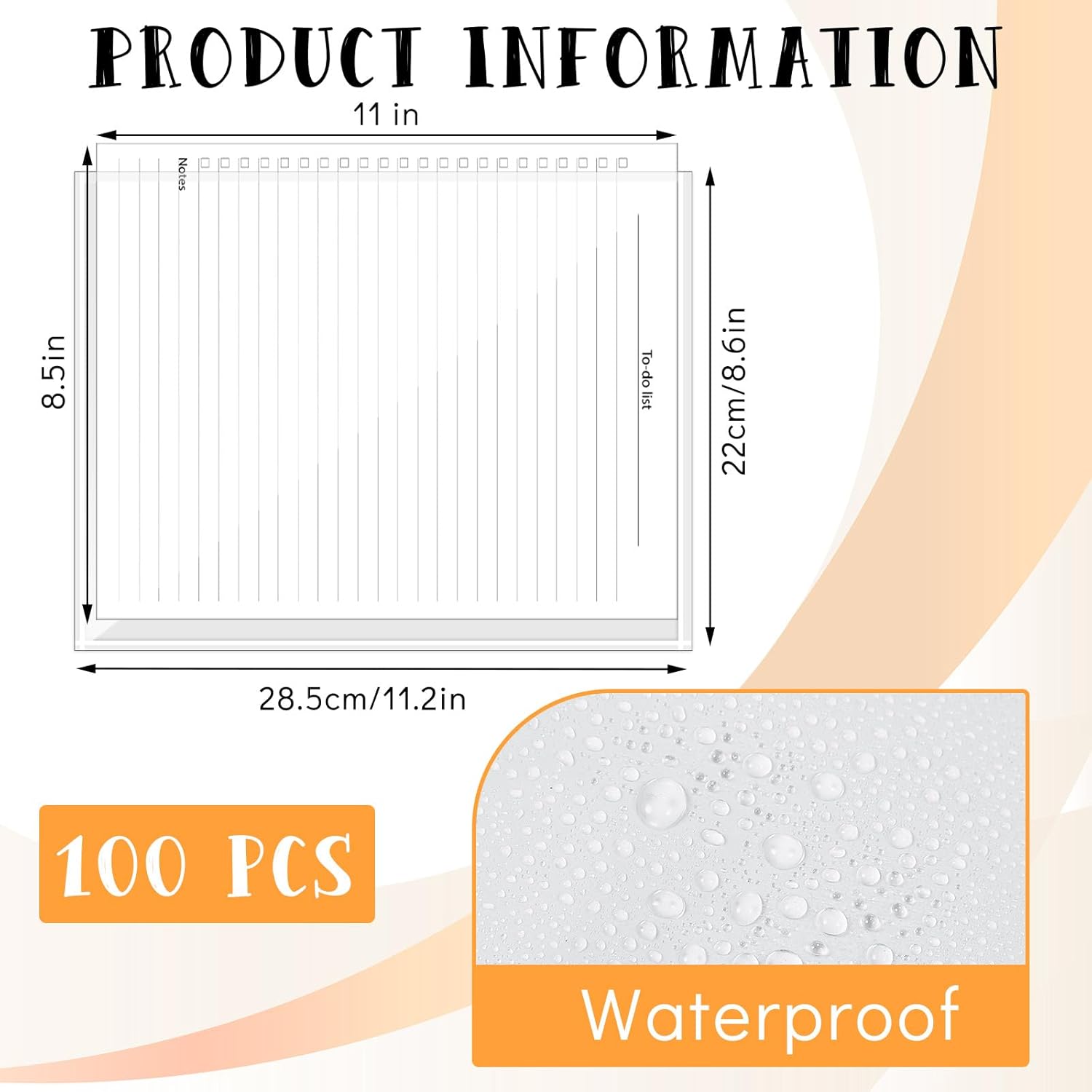 Seajan 100 Pack Clear Adhesive Pockets, Plastic Self-Adhesive Notecard Pockets, Peel and Stick Clear Label Pockets for Storage(8.5 x 11 Inches)