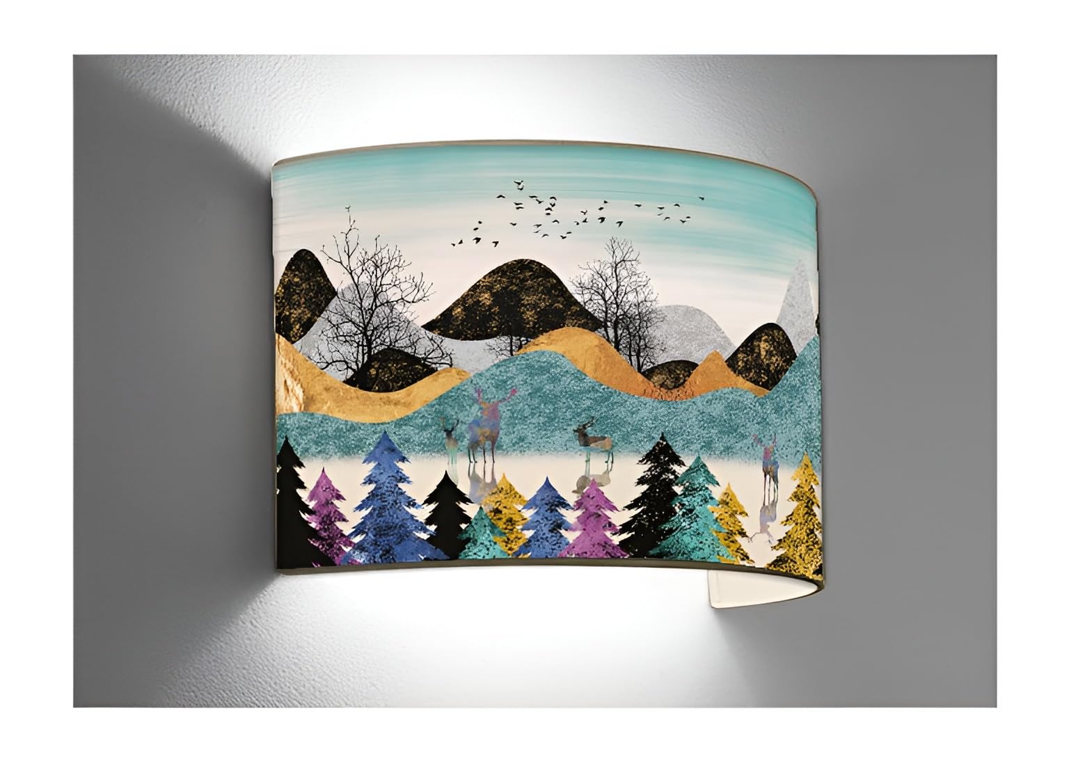 DEC ABODE Wall Lamp Shade, Deer Shadow Designer Wall Mounted Half Lamp Shade for Bedroom, Bedside Lamp Sconces with Holder & Fitting (Green)