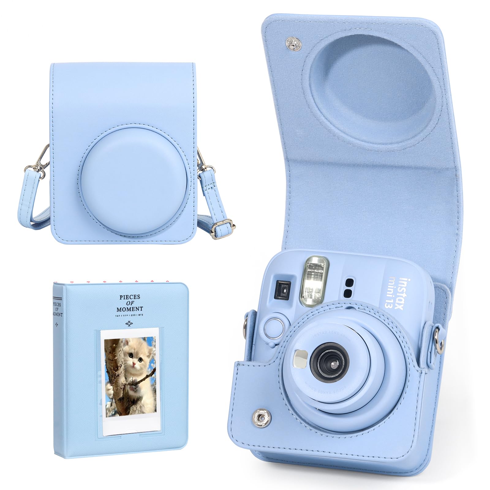Camera Case for Fujifilm Instax Mini 13 Instant Camera, Blue | Mini 13 Camera Protective Case, Mini 13 Case Cover, PU Leather Bag, with 64 Photo Album 2x3, Adjustable Strap, No Camera Frost Blue Mini 13 Camera Bag