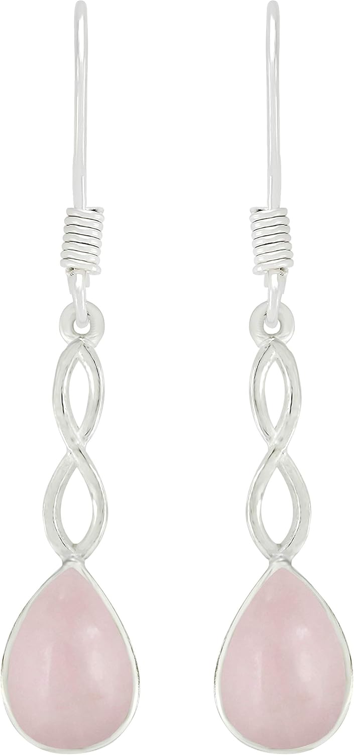 Teardrop Shape Natural Gemstone Dangle Earrings for Women - Handmade 925 Silver Plated Lightweight Birthstone Bohemian Jewelry - Perfect for Birthday & Special Occasions