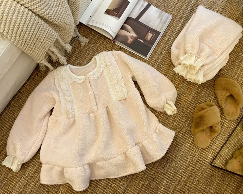 Donna Principessa Vittoriana Carino Dolce Sciolto Pigiama in Pile 2 Pezzi Top e Pantaloni Cozy Flanella Loungewear Sleepwear Tinta Unita Indumenti da Notte Abbigliamento per la casa