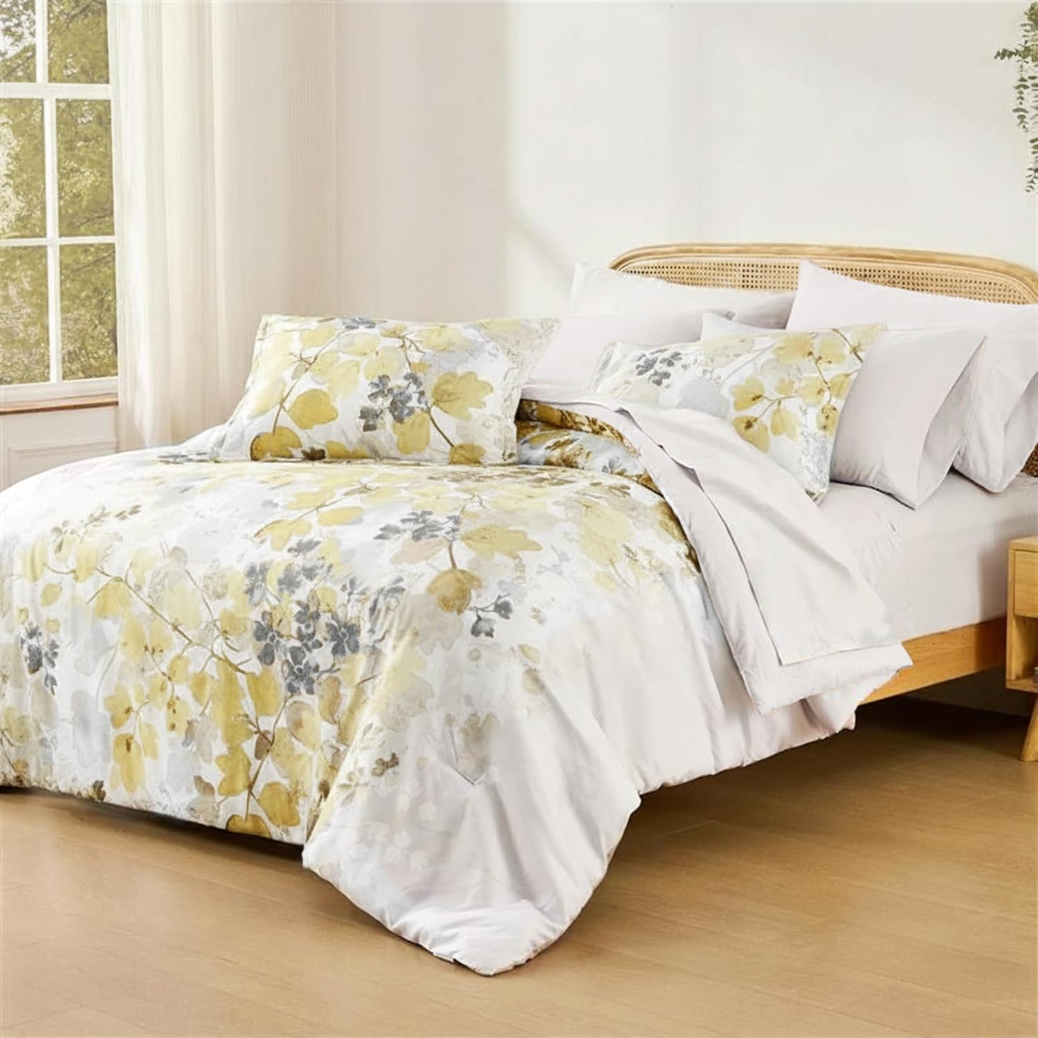 Full Comforter Set Yellow Bed Set, 9 Pieces Cute Floral Bedding Set Ultra Soft Botanical Flowers Comforter, Sheets, Pillowcases & Shams - Image 2