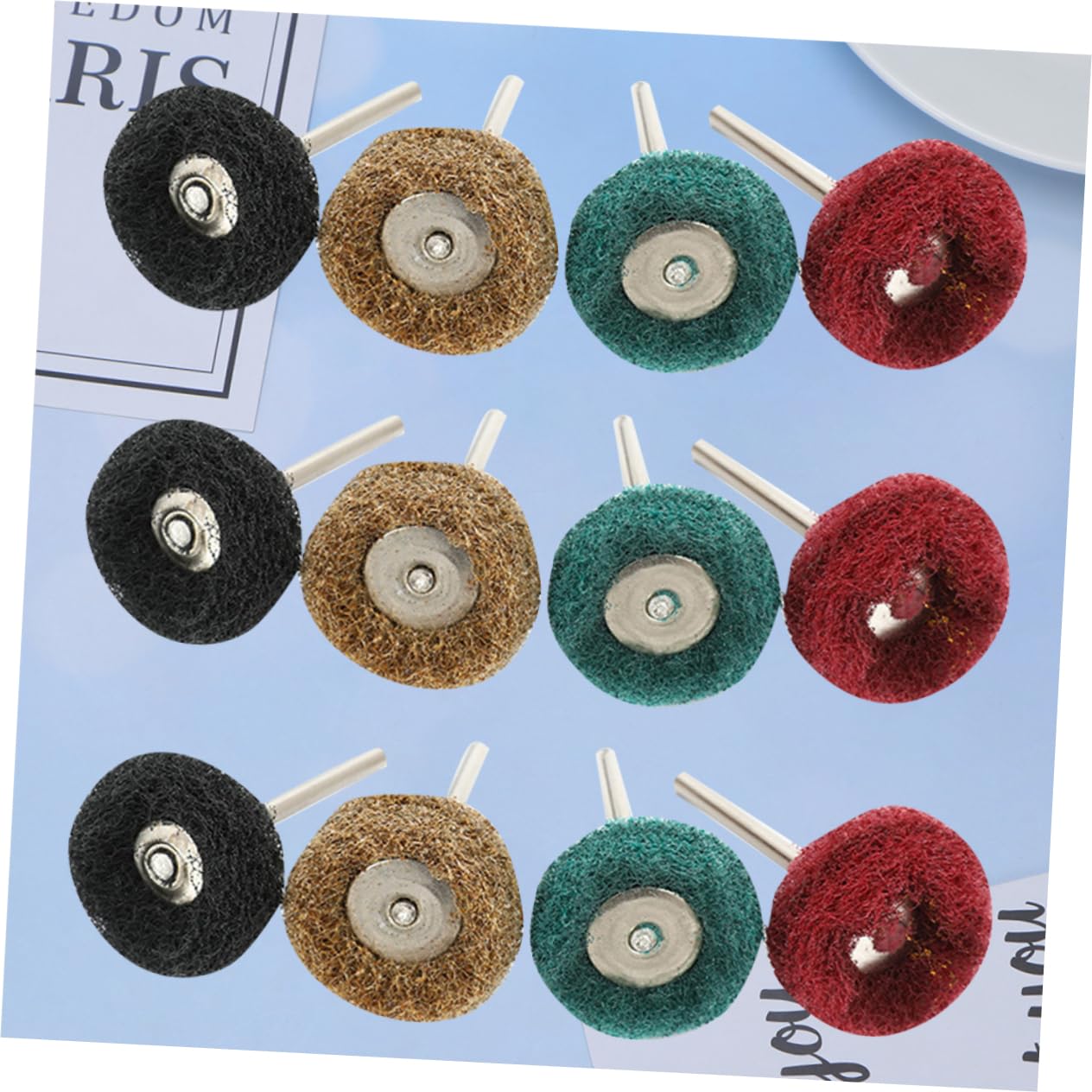 LIFKICH 80Pcs Polishing Wheel Set Nylon Buffing Wheels with Handle for Rotary Tool Includes Red Yellow Green and for Polishing and Surface Finishing