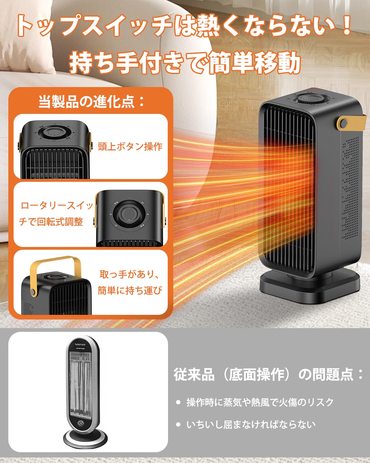 Amazon | セラミックヒーター 小型 電気ファンヒーター 2秒速暖 暖房