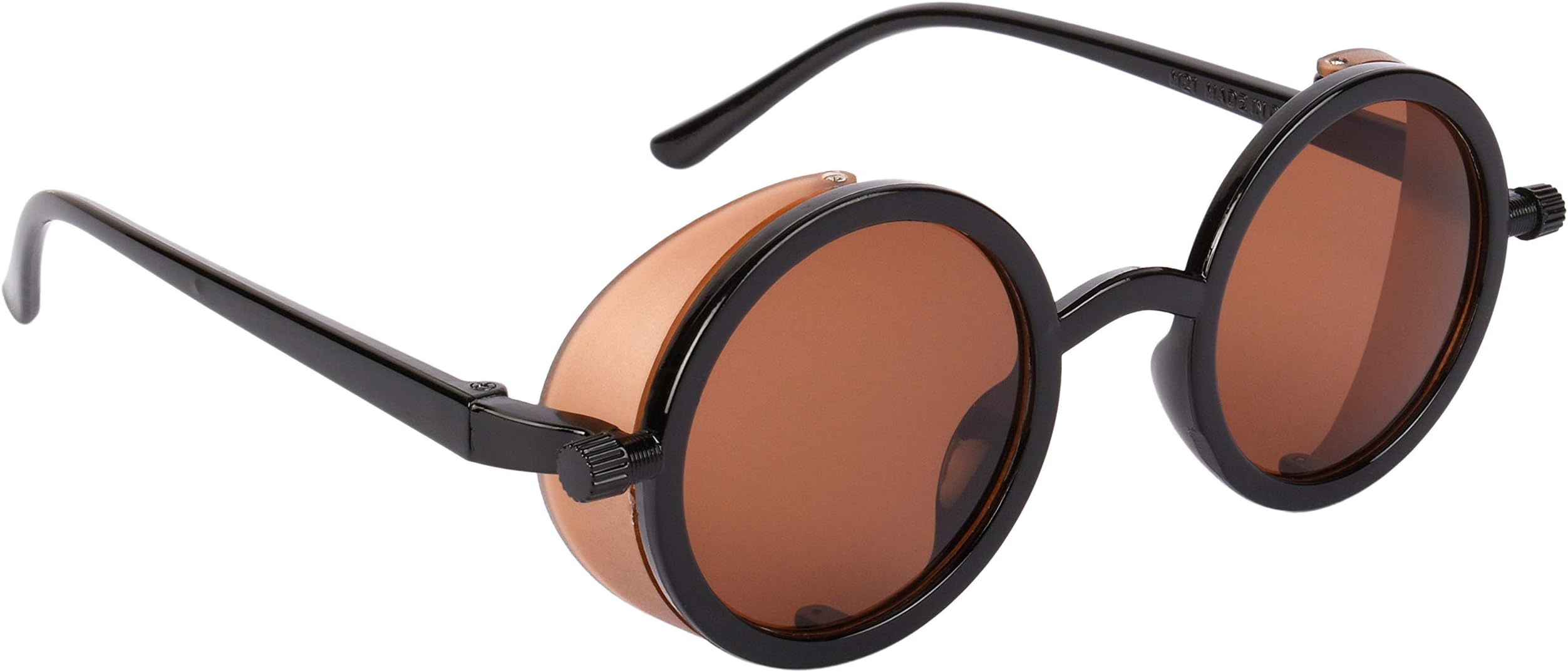 NuVewUV Protected Round Unisex Sunglasses with Foldable Side Shields - (Brown Lens | Black-Brown Frame | Medium Size | NW-SLD3B-29)