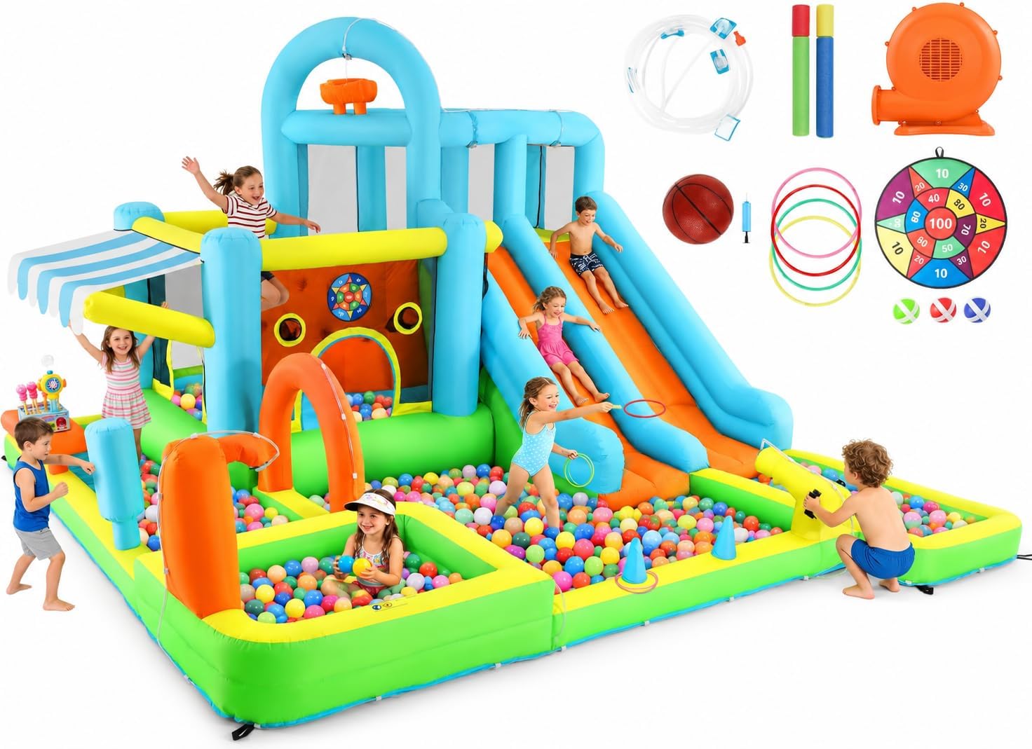 JOYLDIAS 10 in1 Inflatable Water Slide Giant Bounce House Luxury Heavy Duty
