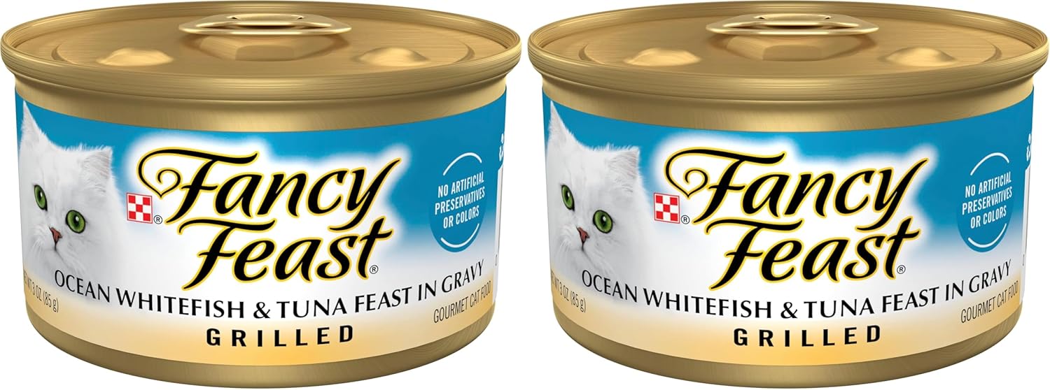 Fancy Feast Purina Grilled Wet Cat Food Ocean Whitefish and Tuna Feast in Wet Cat Food Gravy - (Pack of 48) 3 oz. Cans
