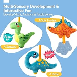 hahaland Car Seat Toys for Babies 0-6 Months Boy - Baby Toys 0-6 Months - Rattle, Mirror, Crinkle, Squeaky, Developmental Carseat Stroller Travel Birthday Gift for Infants
