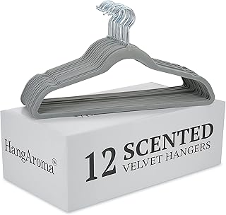 HangAroma Non-Slip Scented Velvet Hangers - Heavy Duty Clothes Hanger - Ultra Thin Space Saving 360 Degree Swivel Hook - Ideal for Coats, Jackets, Pants, & Dress - French Lavender - 12 Pack