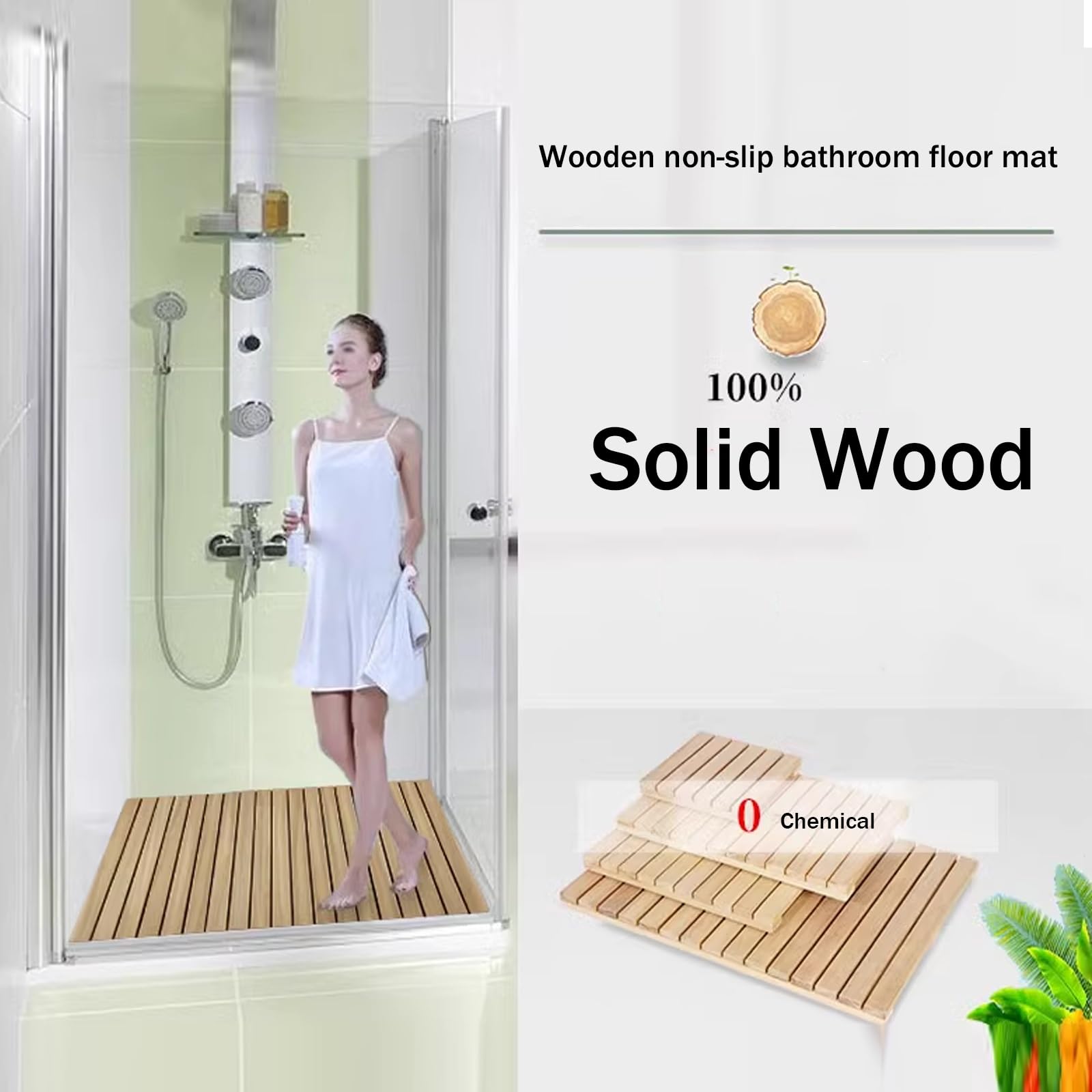 QWEASDF Pedana Doccia Antiscivolo,Pedana Doccia Legno,pedana Legno Doccia,Tappetino Doccia in bambù,pedana Doccia Esterna Giardino,Tappetino da Bagno Multiuso,Personalizzabile(W60xL100cm/W24xL39in)