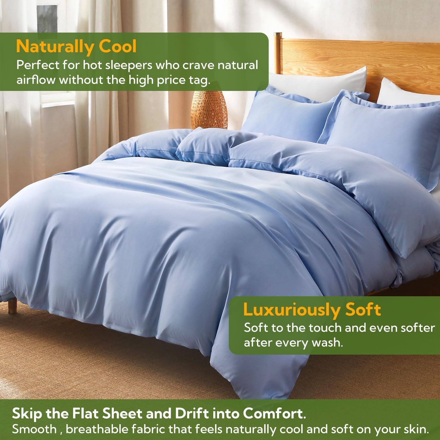 MR&HM Silky Cooling Duvet Cover Queen Size for Hot Sleepers 90"x90" image 2