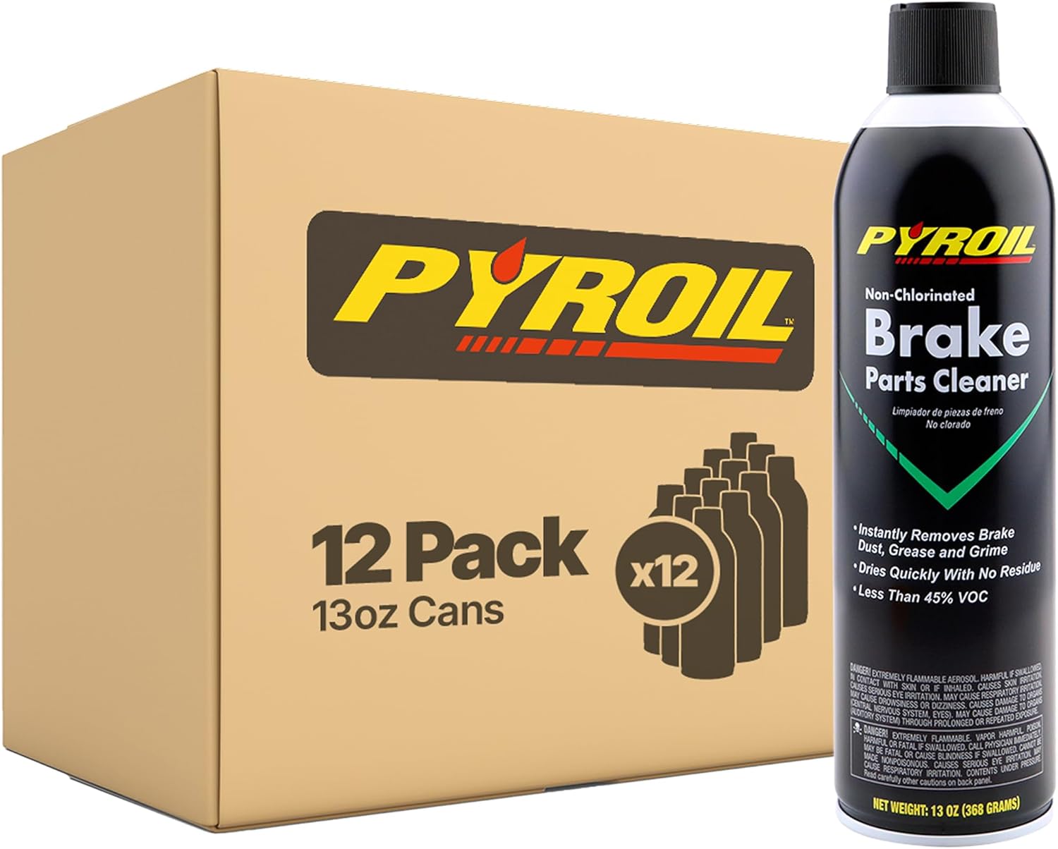 Pyroil Brake Parts Cleaner Spray, Non-Chlorinated, Fast-Drying No-Residue Degreaser for Rotors, Calipers & CV Joints, 15 oz (Pack of 6)