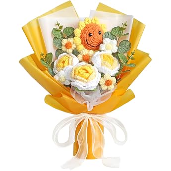 Crocheted Flowers Handmade Artificial Smile Sunflower Bouquet