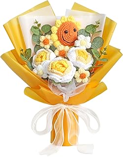 Yellow Crochet Flower Bouquet Artificial Sunflower Finished Handmade Kni...