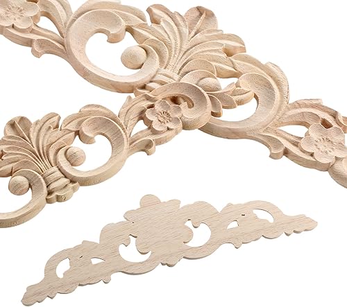 Miniatura 4 de MUXSAM Apliques de madera tallada, calcomanías largas de madera para moldear, incrustaciones de roseta para puerta, pared, repisa, armario, puerta,