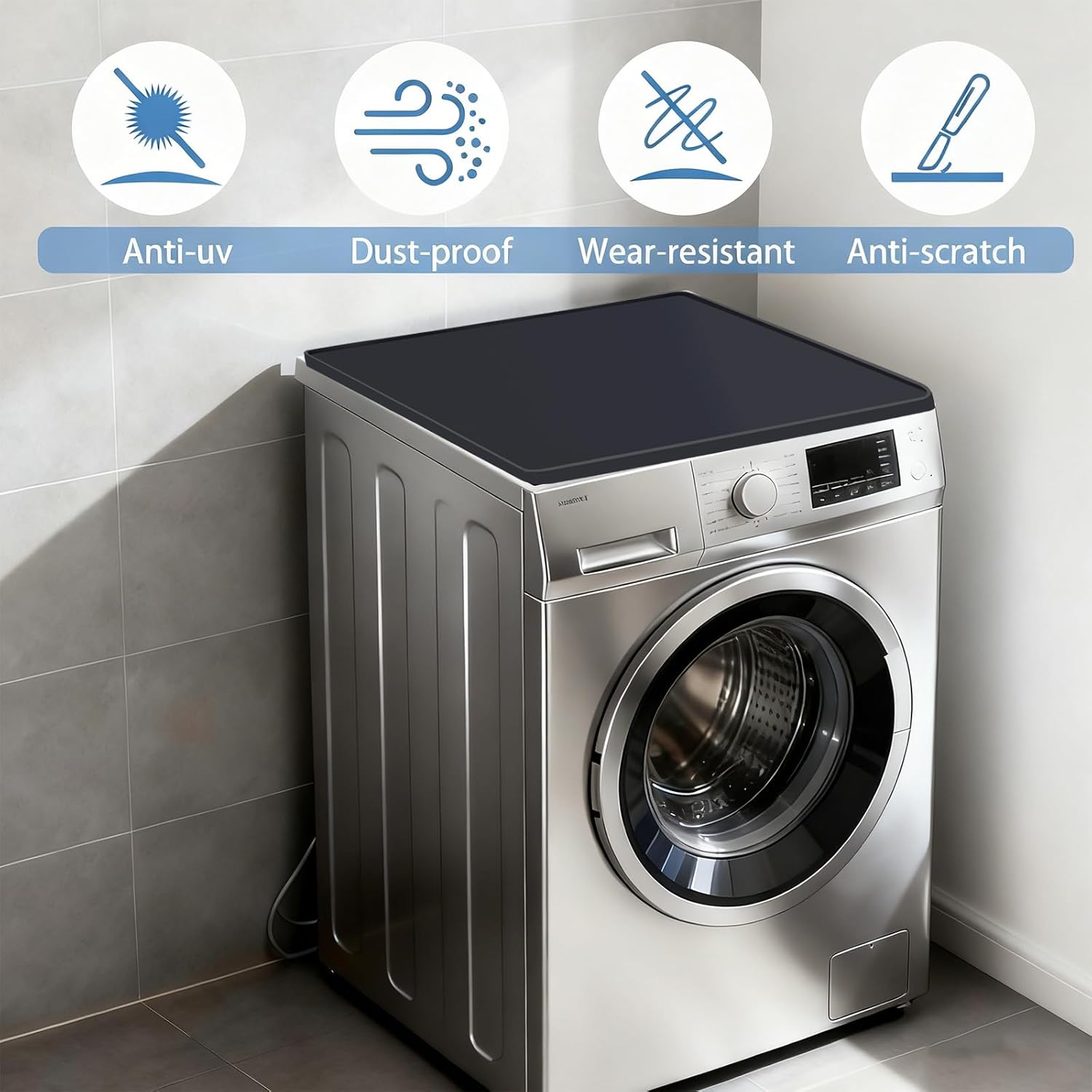 2 Pcs Washer And Dryer Topper Protector Silicone Mat 24"X24" Waterproof Washing Machine Top Cover with Raised Edges Non-Slip Laundry Countertop for Washer Dryer, Black