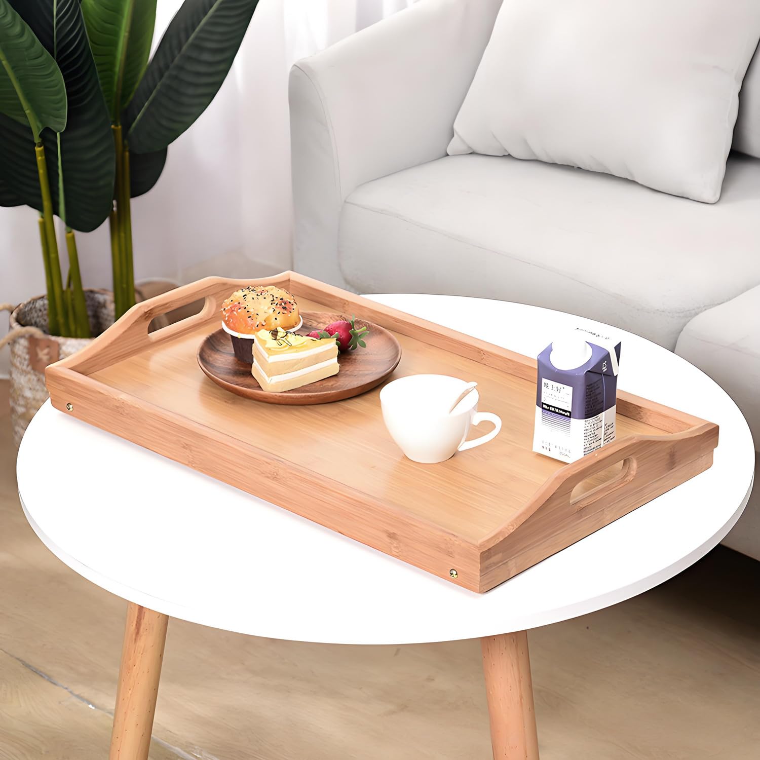Betttablett Bambus, Klappbaren Serviertablett für Frühstück mit Griffen, Multifunktionaler Frühstückstisch für Bett, Sofa & Boden, Ideal für Frühstück, Arbeiten, Lesen & Entertainment.